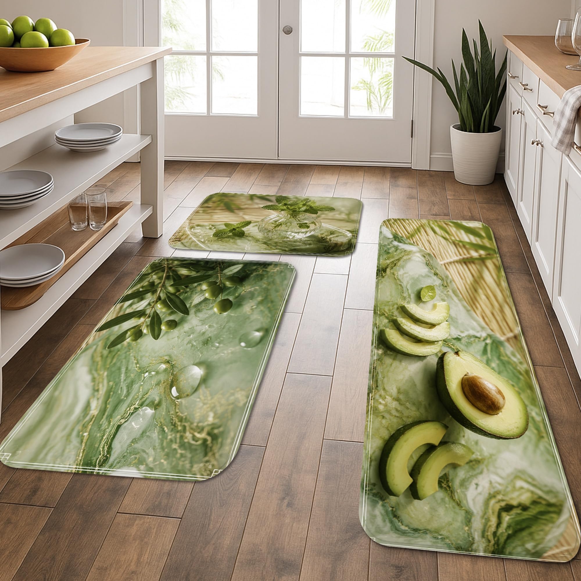 Tapis de cuisine doux vert avocat fini les sols froids devant l'évier