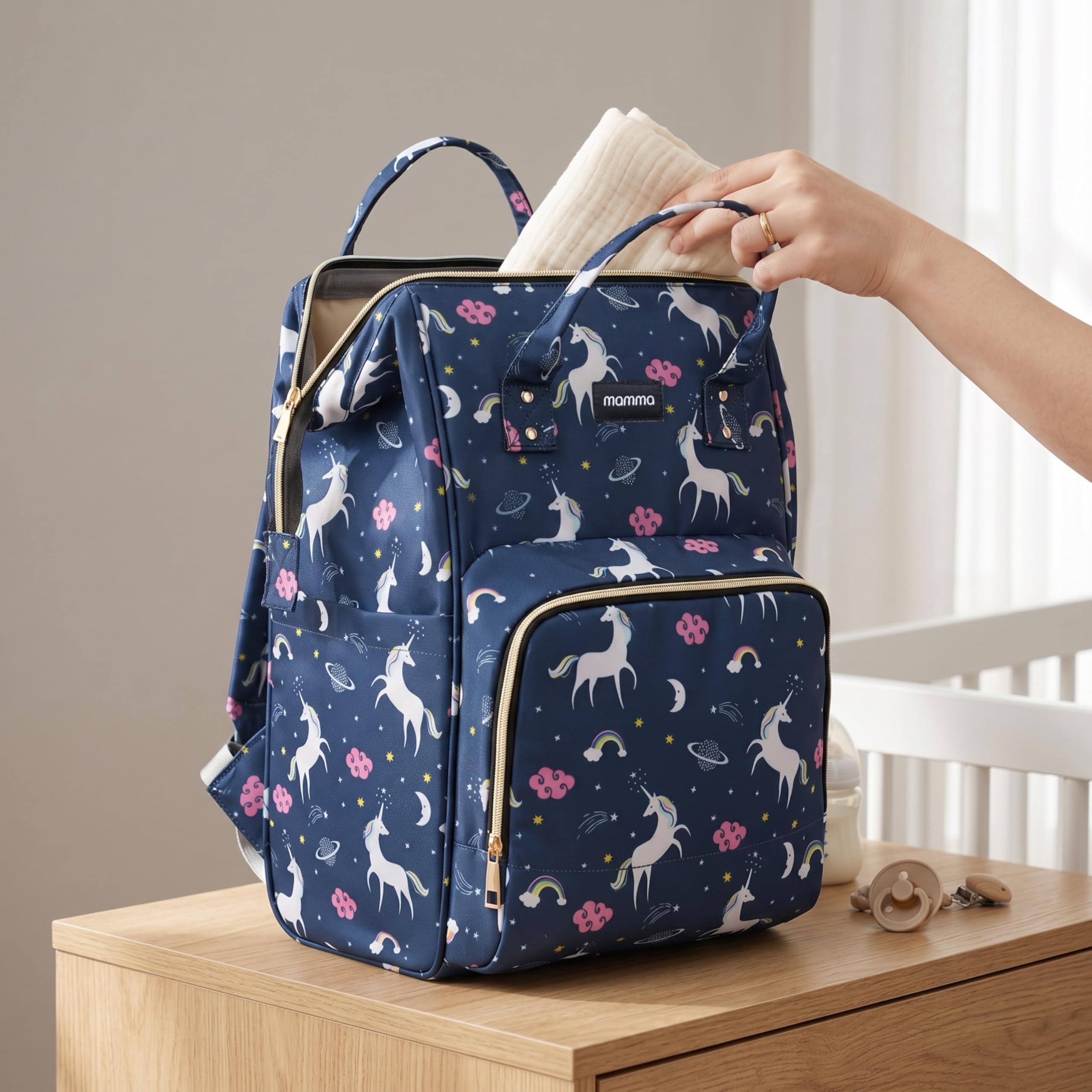 MAMMA Diaper Bag for Mothers for Travel, Baby Bag for Mother Travel, Hospital Bag for Delivery Women, Baby Diaper Bag for Mom, 12 Pockets Diaper Bags for Mothers with 9 Months Warranty