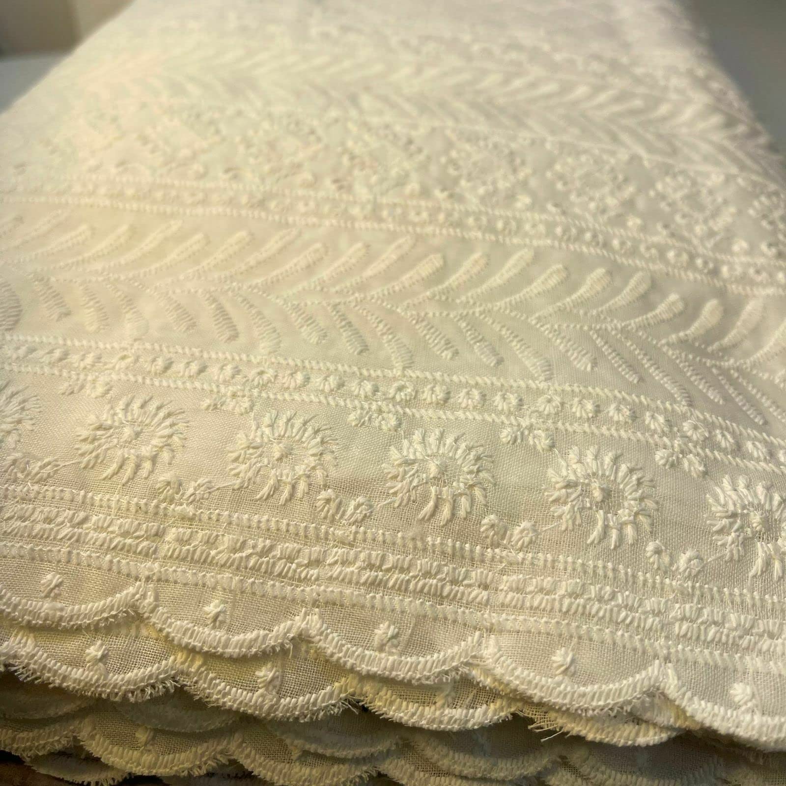 Indian 100% Cotton Lawn All Over Border Broderie Anglaise Embroidered Dress Craft Fabric Material 44" - Image 3