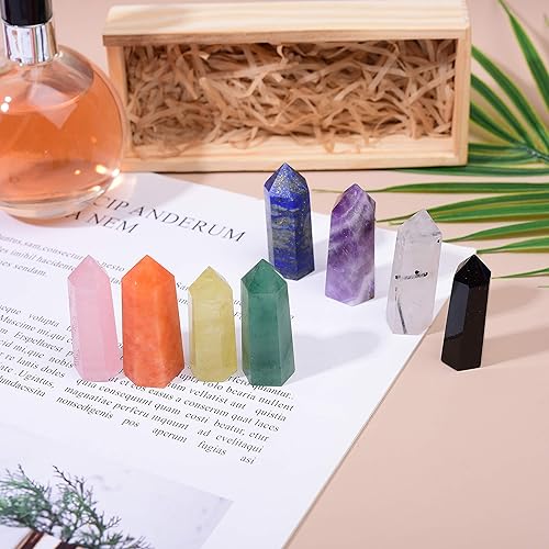 Miniatura 4 de Runyangshi Juego de 8 piezas de torre curativa de cristal natural, 1.9"-2.3" Crystal 6 facetas Prisma Varita Reiki Energy Chakras Kit de meditación
