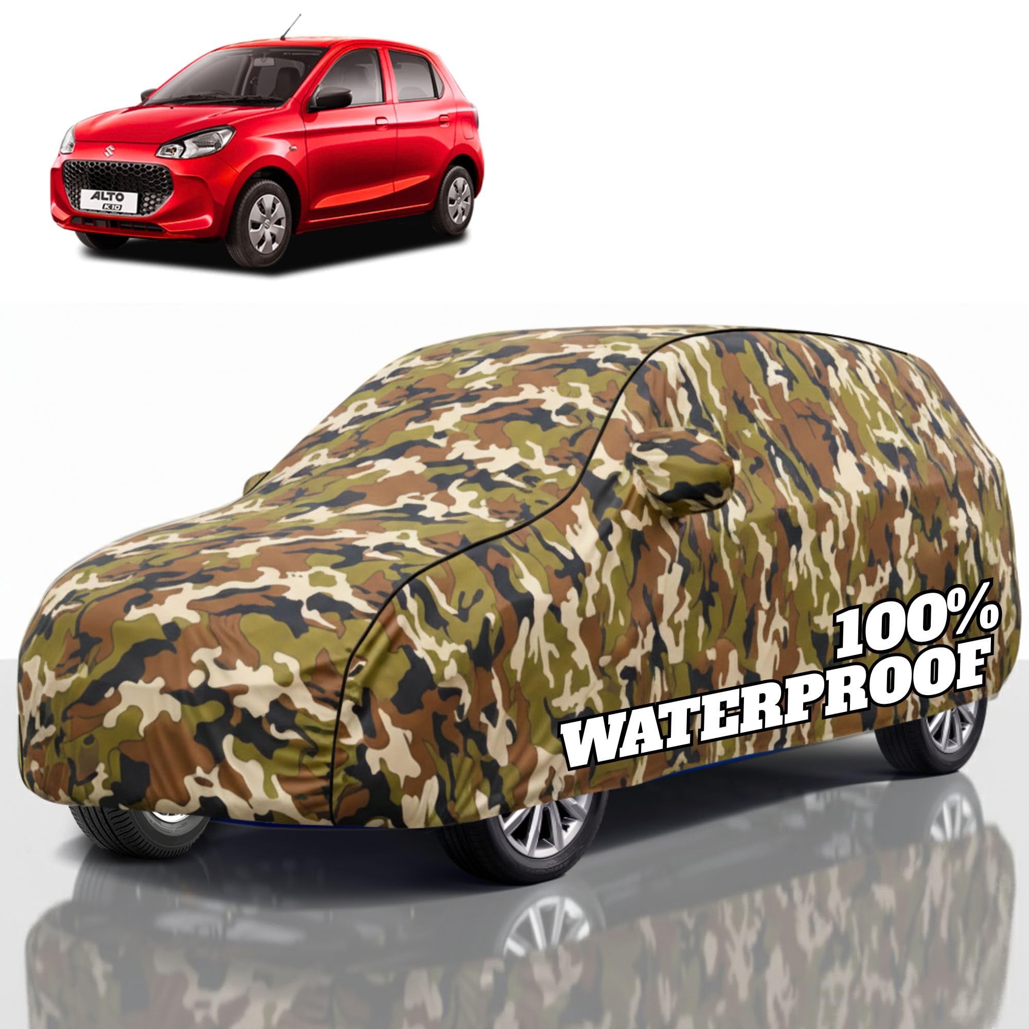 Premium Polyester Car Cover Alto K10 All-Weather Protection from Rain, Dust &amp; Sun | UV Resistant Fabric | Full Body Secure Fit for Outdoor &amp; Indoor Parking Jungle
