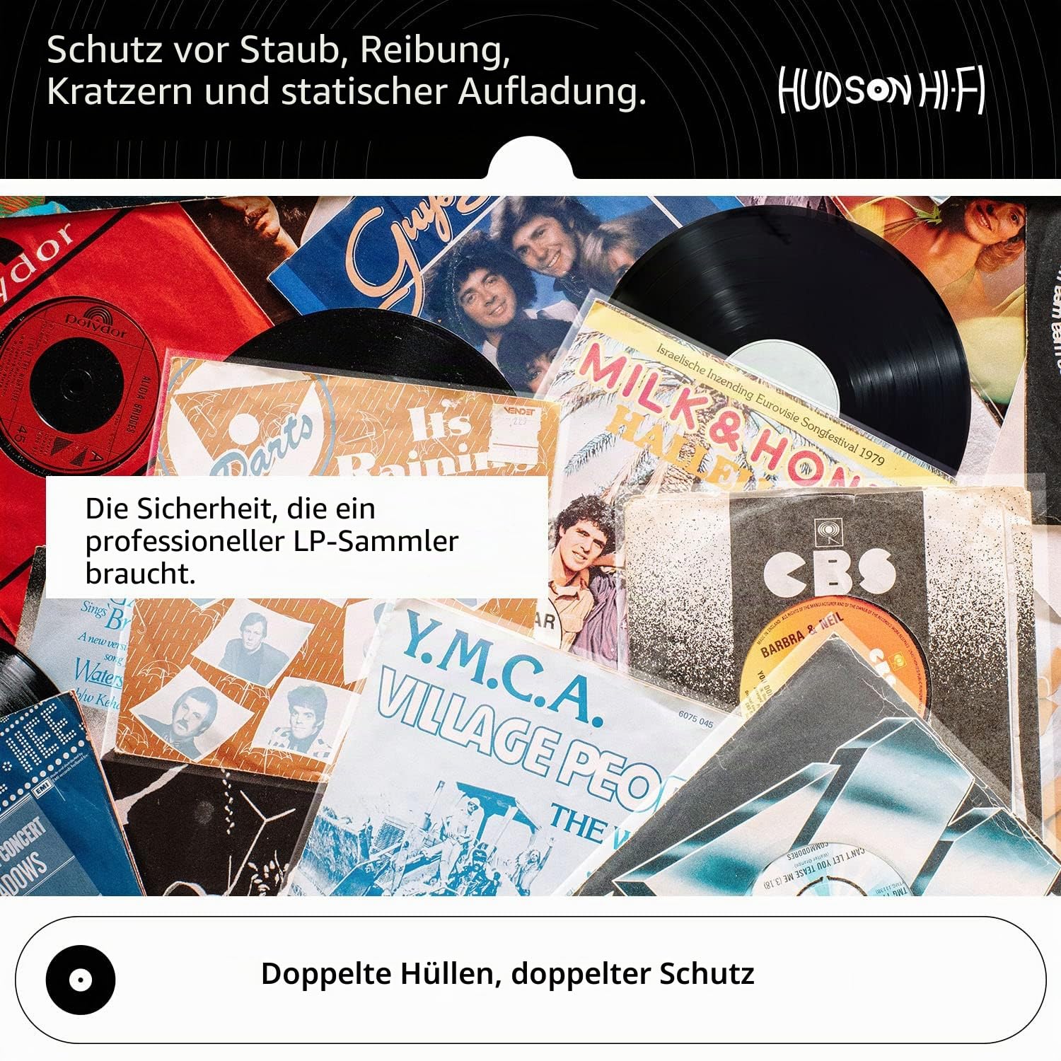Hudson Hi-Fi 50 x Innen- und 50 x äußere Schutzhüllen für Vinyl & Schallplatten, blockiert Kratzer, statisch, Staub, Schäden, säurefrei, glattes Gleiten, passend für einzelne Doppel-Gatefold LP-Hülle
