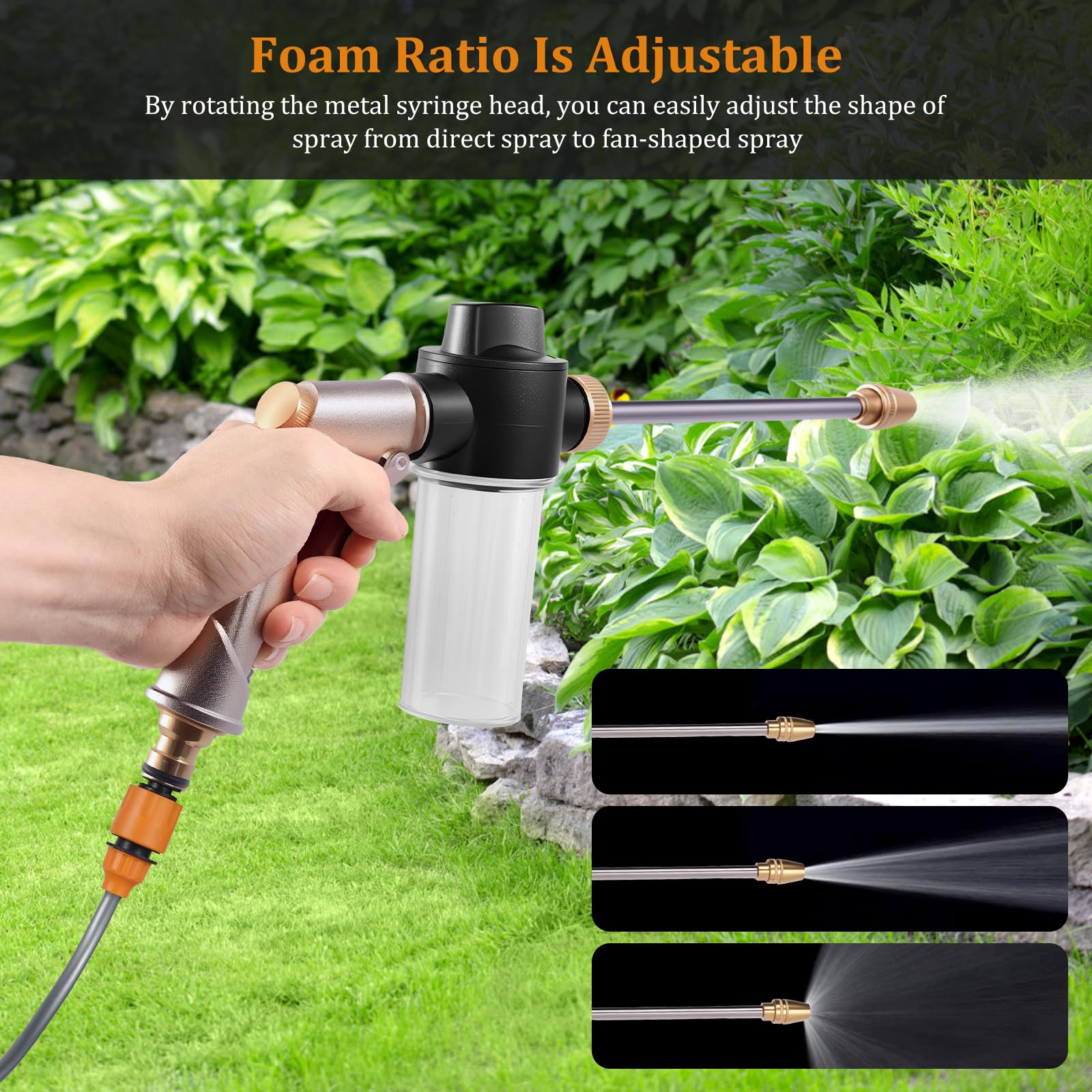 Pup Jet Tuyau De Lavage Pour Chien - Buse De Tuyau D'arrosage Haute Pression - Pulvérisateur En Mousse à 8 Voies Avec Distributeur De Savon (orange