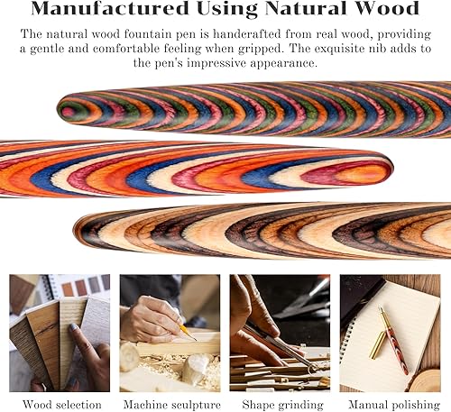Miniatura 4 de Andibro Bolígrafos estilográficos de madera vintage, pluma estilográfica de madera de latón de 0.020 in de punta fina, bolígrafos de escritura