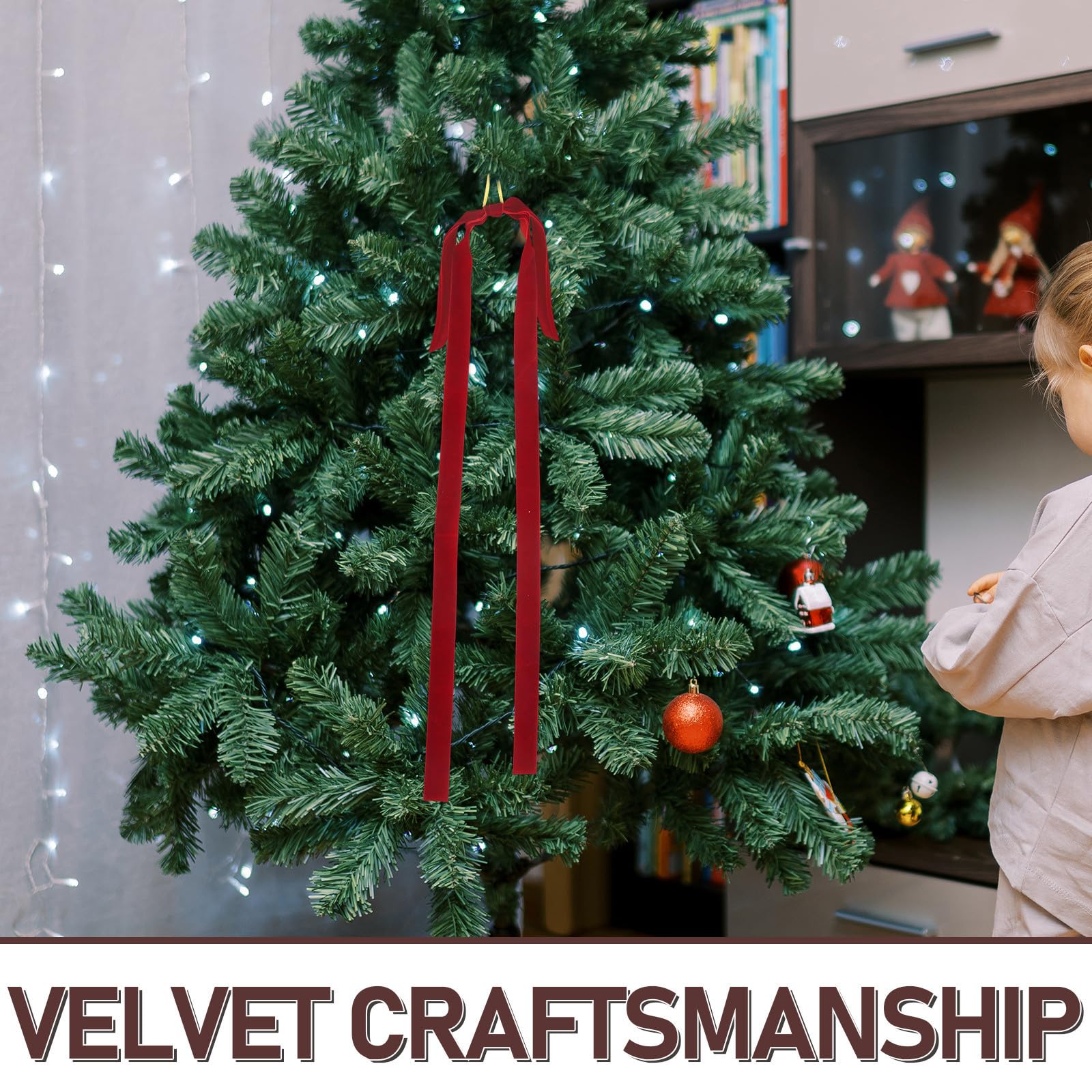 SHINEOFI 40 Stück Rote Samtschleifen für Weihnachtsbaum aus Samt,