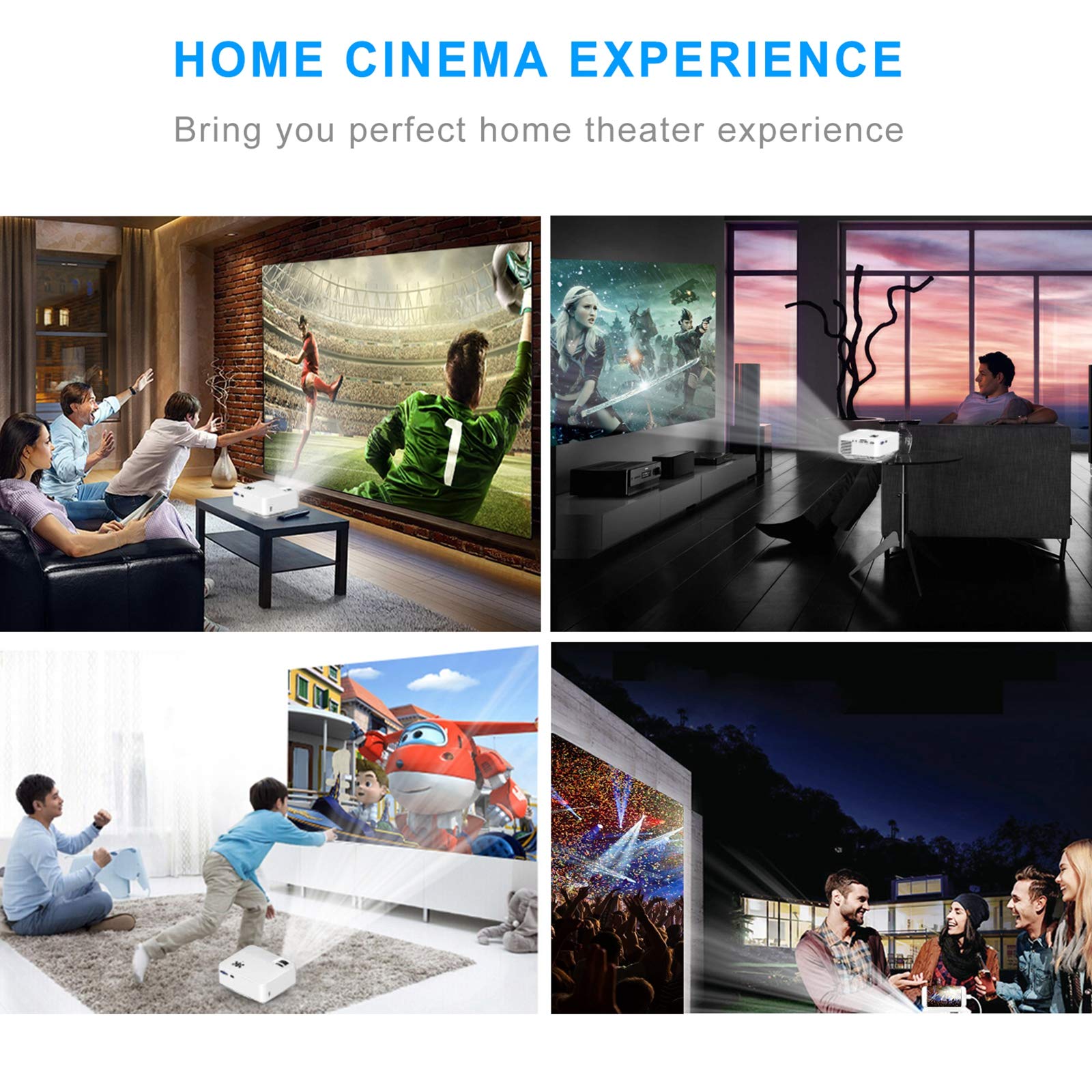 HOPVISION Proiettore, 12000Lumen 4K Supportato, Mini Proiettore Portatile WiFi Bluetooth Full HD 1080P, Videoproiettore Home Cinema Compatibile con Smartphone/HDMI/USB/Laptop/Fire Stick/PS5