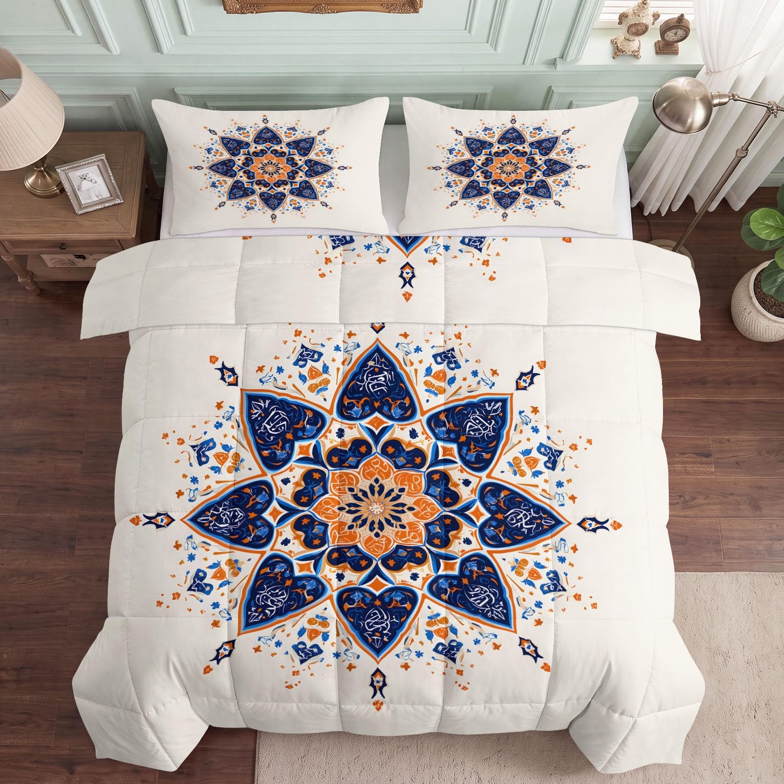 Piumino reversibile, moderno, geometrico, senza rivestimento, 200 x 200 cm, 4 stagioni, motivo floreale, stelle, lavabile, per tutte le stagioni, leggero e morbido, con 2 federe da 80 x 80 cm