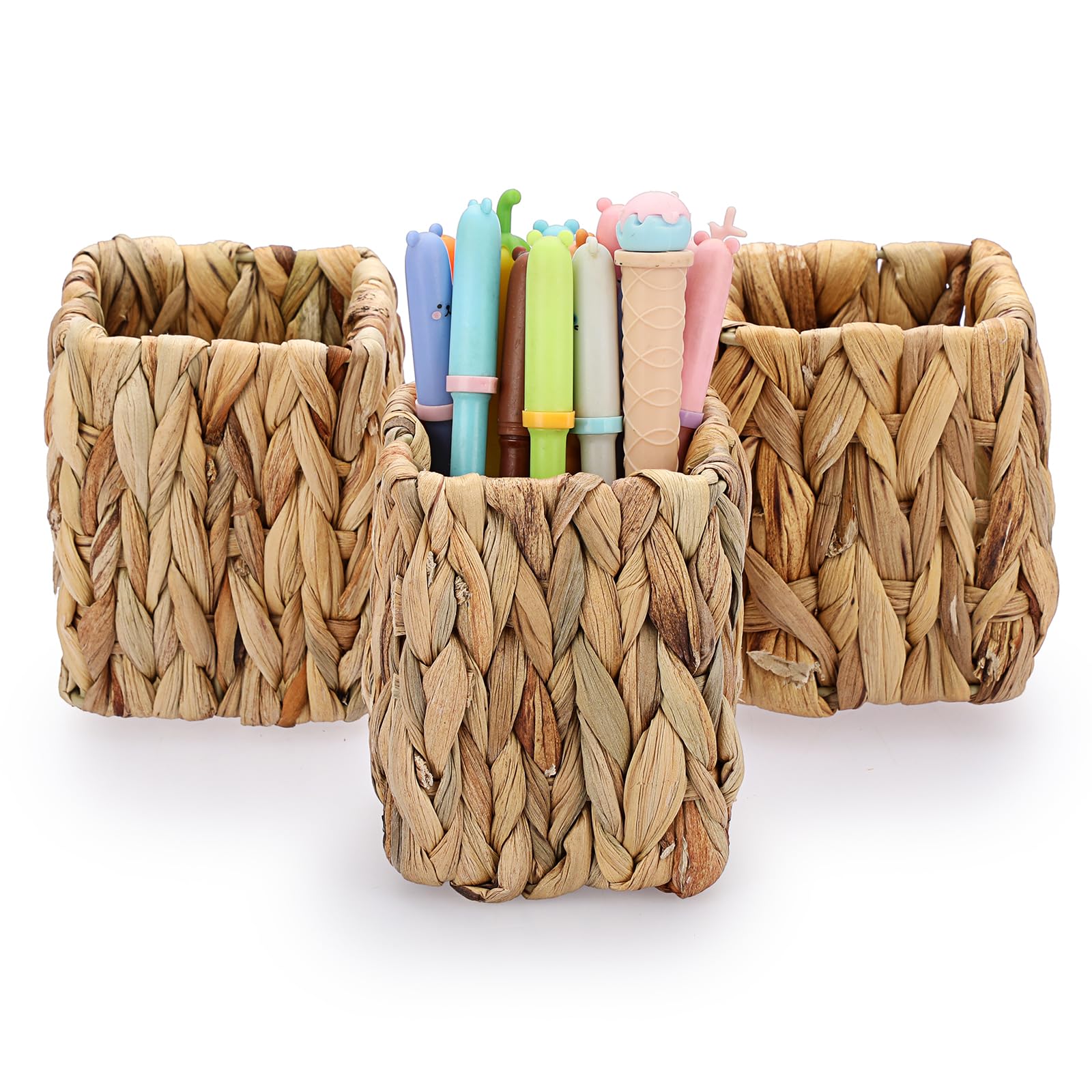 BTSKY 3 Pack Rattan Pen Cup, Handmade Desk Pencil Holders Makeup Brush Holder Multi-Functional Woven Basket Office&Home Desktop Organizer (Cylinder - View #13