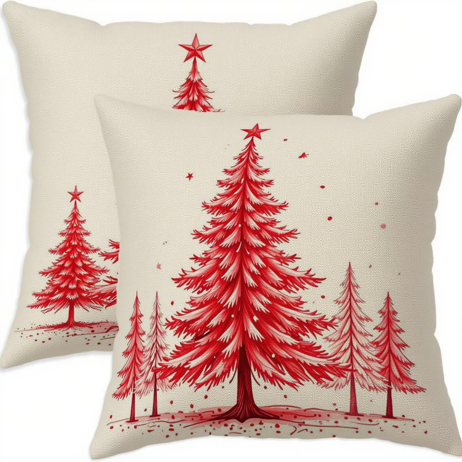 Housse de coussin Noël 80x80 lavable et imperméable rouge avec fermeture éclair invisible