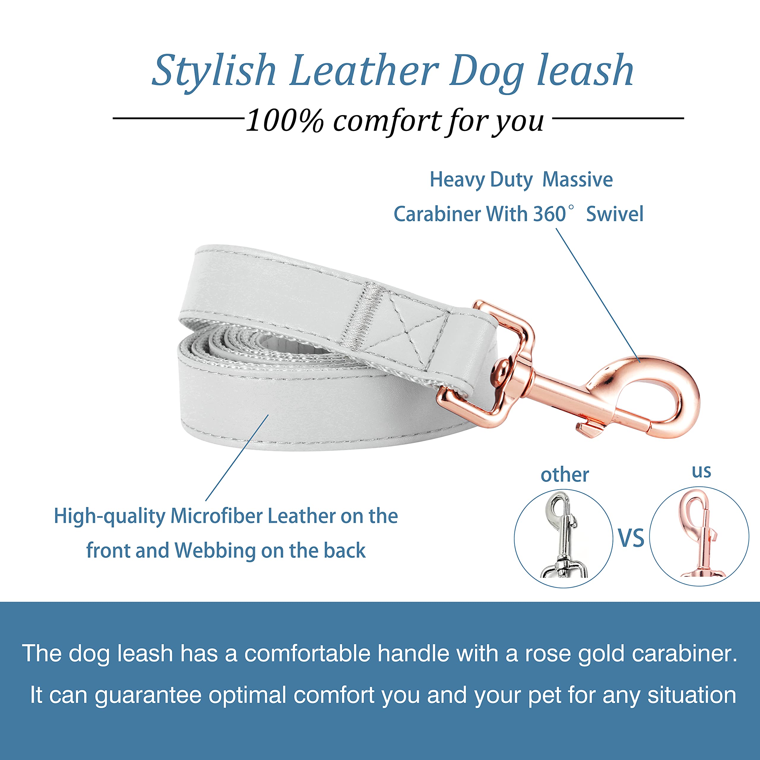 Dog Collar and Leash Set.Soft and Easy to Clean Vegan Leather with Rose Gold Metal Buckle for Small Medium Large Dogs(S(12.2"-16.9") - Image 3