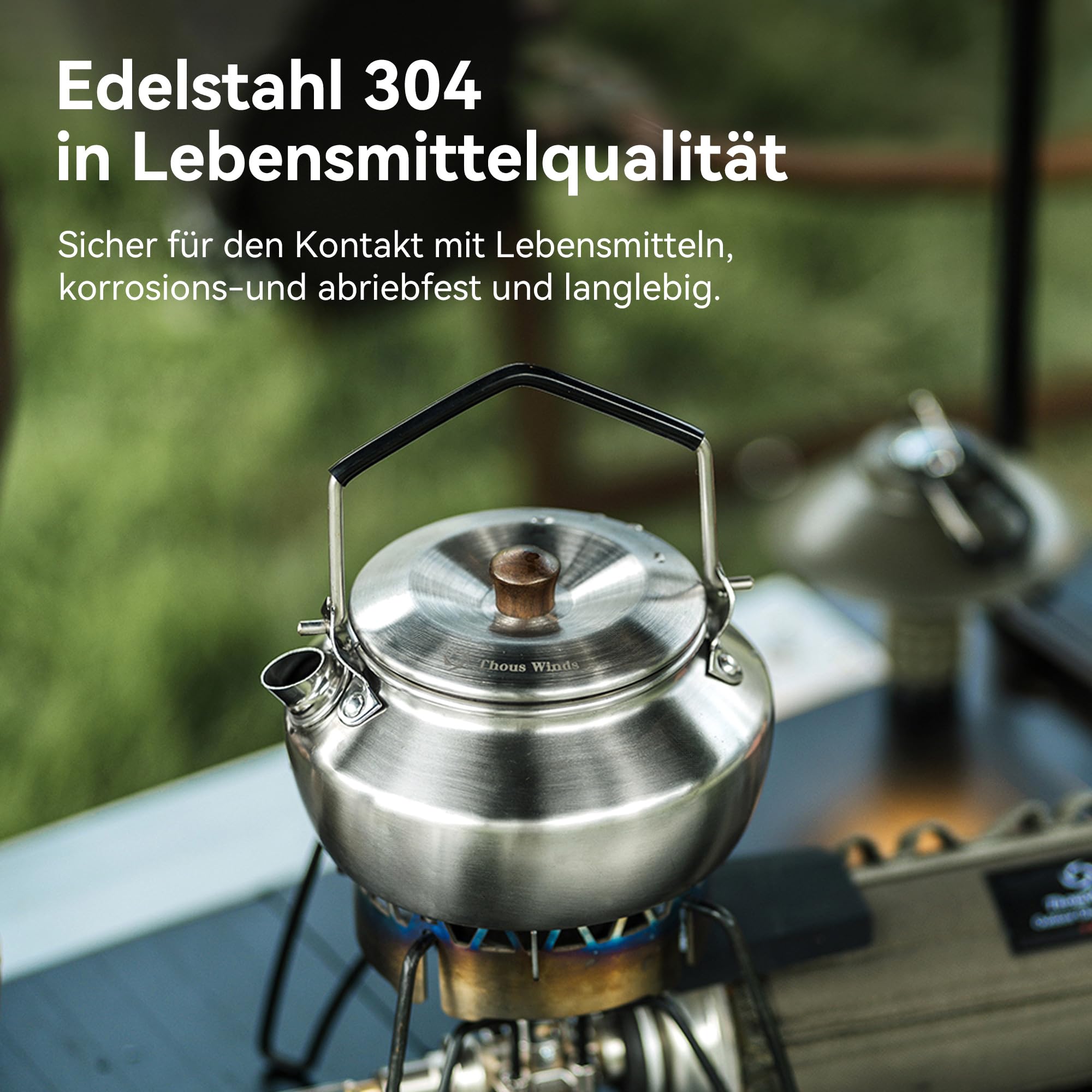Thous Winds Edelstahl Camping Wasserkocher, 0.6L Kompakt Outdoor Teekocher, Ultraleichter Teekanne Kaffeekanne für Indoor, Outdoor, Camping, Wandern, Picknick - Silber