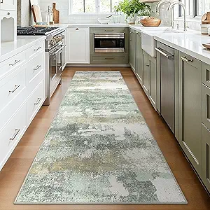 Runner Rug for Hallway Kitchen, 2x8 Machine Washable Runners Rug for Entryway, Light Green Soft Modern Abstract Throw Rugs, Low Pile Floor Carpet with Non Slip Backing