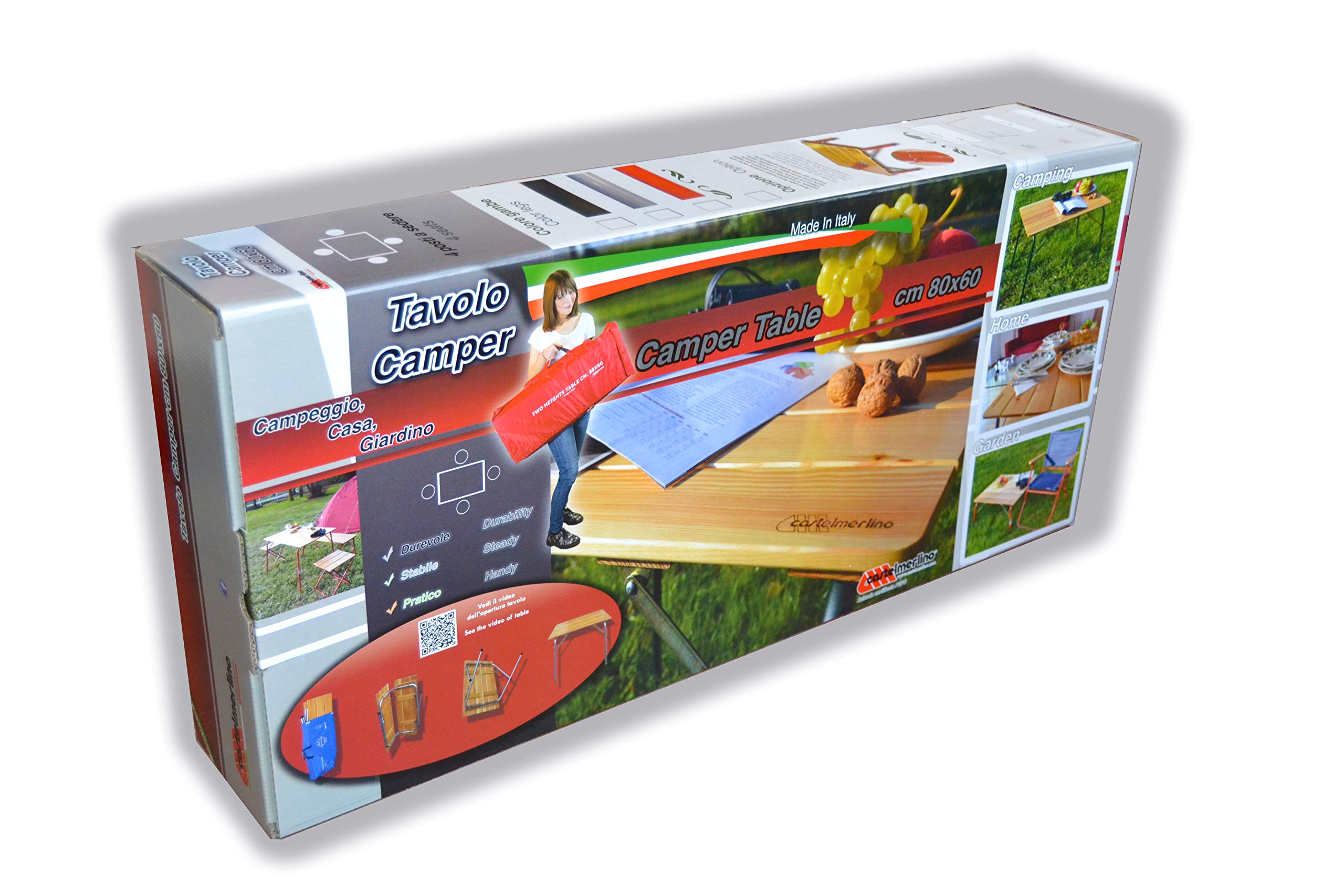 CASTELMERLINO 46 Tavolo Pieghevole Camper Larice cm 80 x 60 con Borsa Nylon