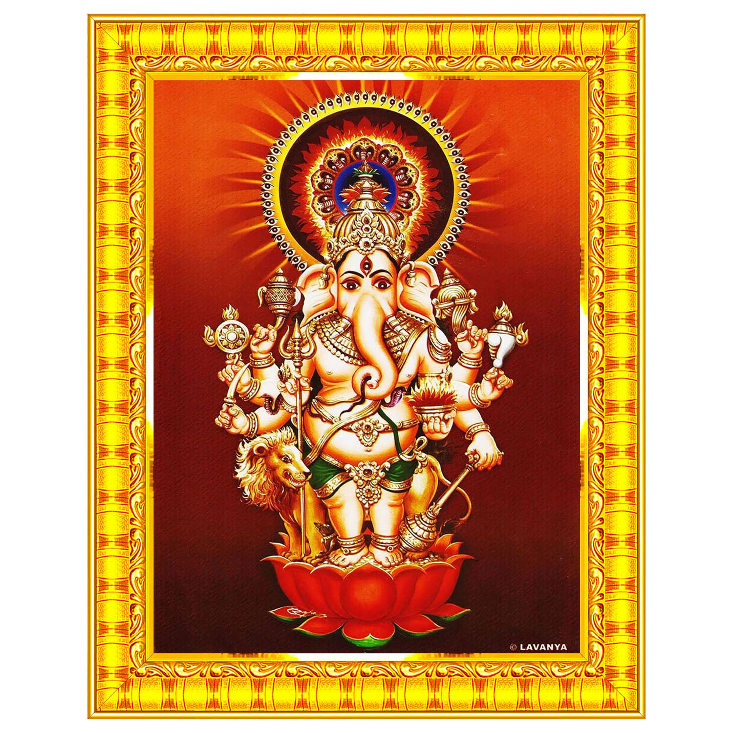 Pavan Photo Laminations, Drishti Ganapathi for Entrance Kandristi Ganapati Photo Frame, Golden Color, Wood, Wall Mount, Glossy Finish, 1 Unit, Small Size 16x21cm, R286S