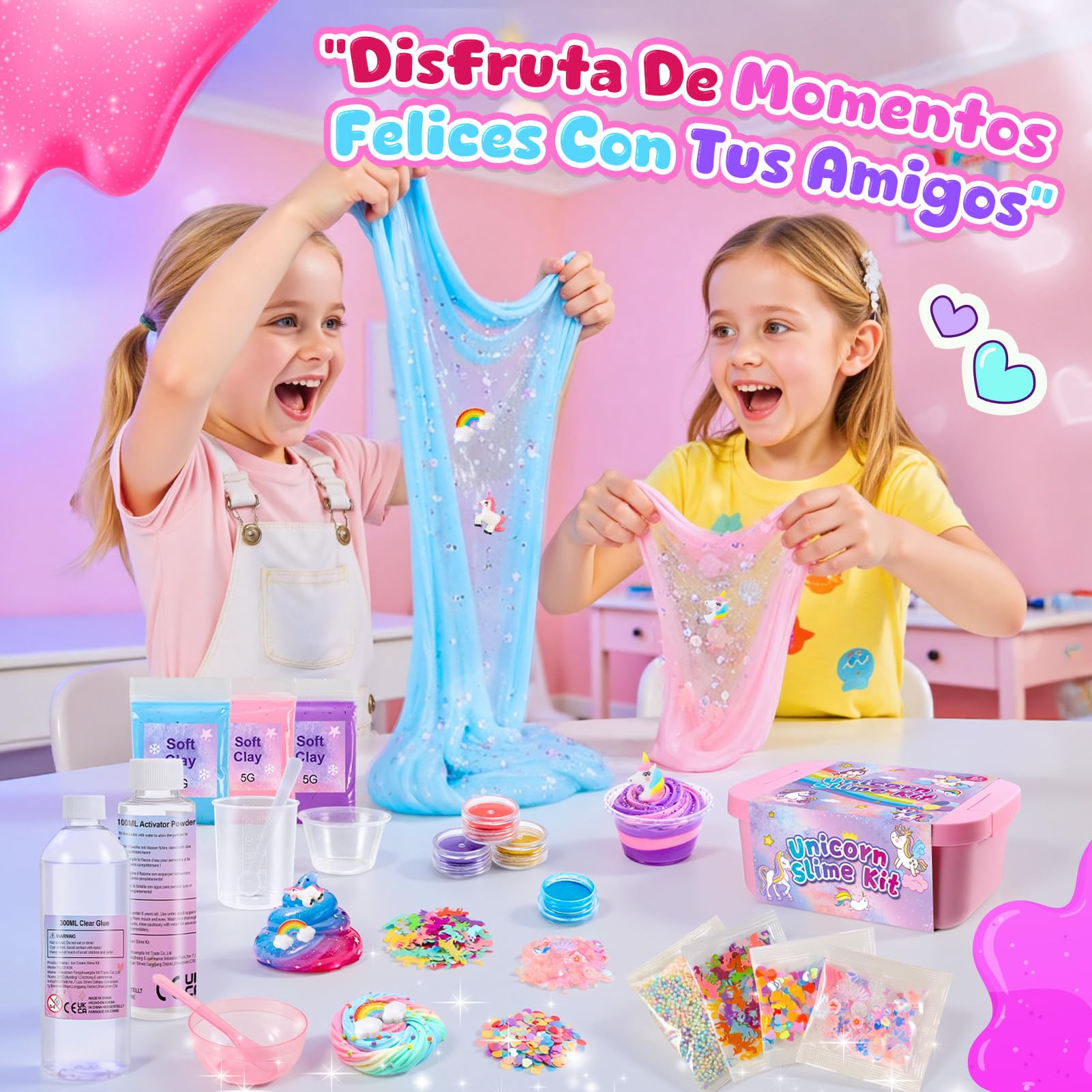 iKidiki Slime para Niñas, Regalo Niña 6 7 8 9 10 11 12 Años Unicornio Activador Slime Fluffy Kit Juguetes Niños Niña 6-12 Años Manualidades para Niñas Regalos de Cumpleaños para Niños