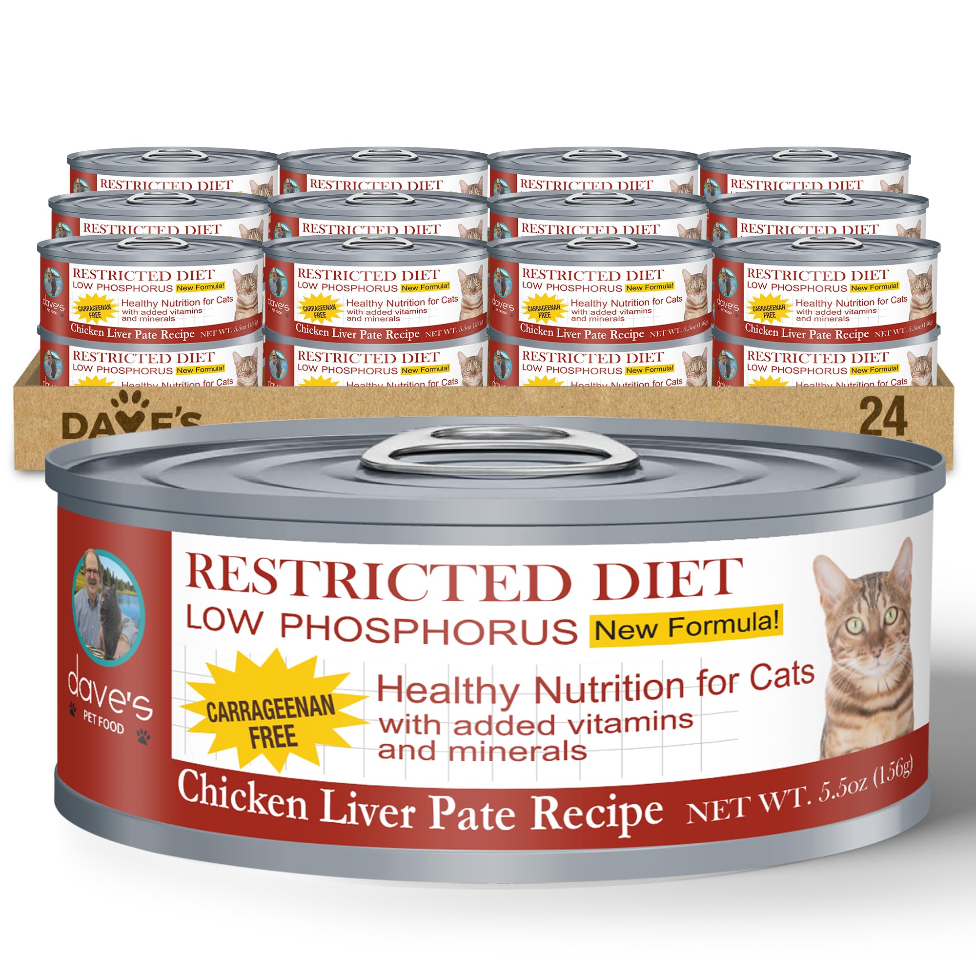 Dave's Pet Food Pet Food Restricted Phosphorus Diet, Chicken Formula Cat Food, 5.5oz Cans, Case of 24