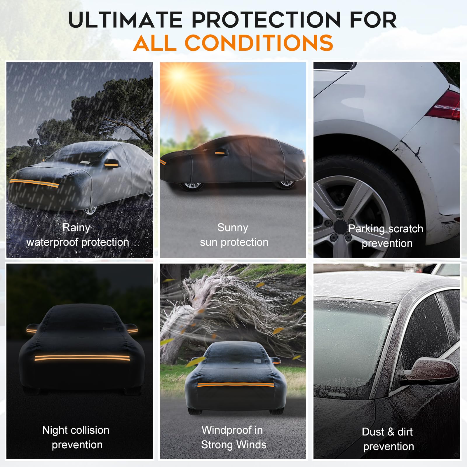 Sedan Car Cover Waterproof All Weather for Automobiles Outdoor Heavy Duty Full Exterior Covers with Zipper Door Rain — view 6
