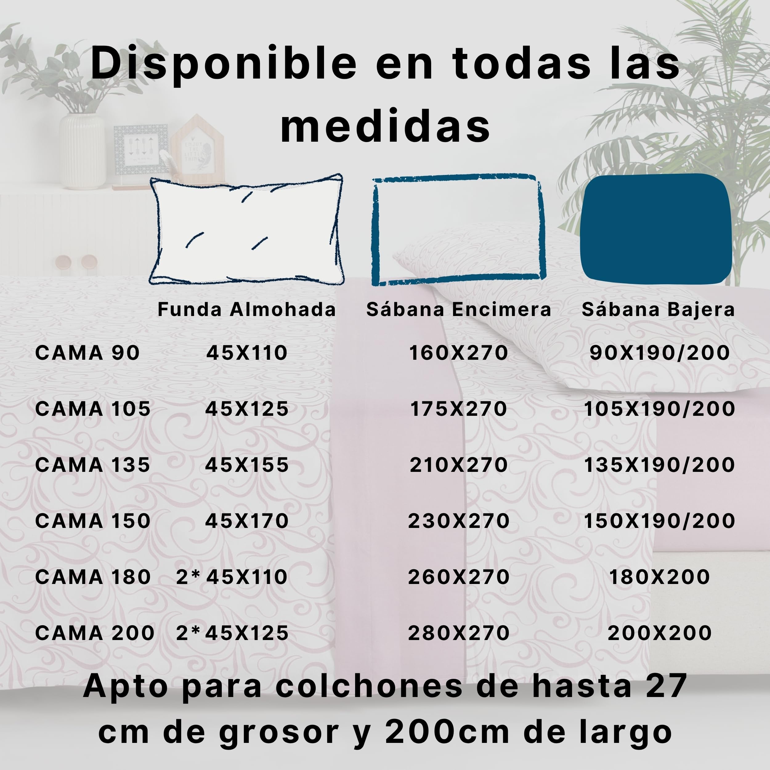 Sábanas 135x190 - Juego de Sábanas 3 Piezas - 100% Microfibra Suave y Transpirable - Sábana Bajera Ajustable, Encimera y Funda Almohada - Ropa de Cama Estampada (Ellie Aqua) — view 3