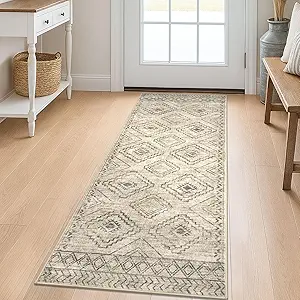 KILOCOCO Boho Kitchen Runner Rug 2x5 Washable Runner Rug Soft Runners for Hallways Non Slip Printed Distressed Laundry Room Rugs, Low-Pile Runners for Entryway Bedroom Living Room, Beige/Gray/Green