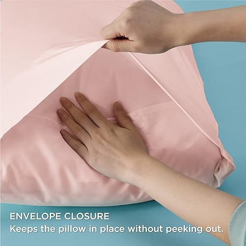 Bedsure Pillow Cases Queen, Cooling Pillow Cases, Rayon Derived from Bamboo Dark Grey Pillowcases Queen Size Set of 2, Breathable & Soft Bedding Pillow Cover with Envelope Closure,Gifts, 20x30 Inches(13 - Pink,King (20" x 36"))
