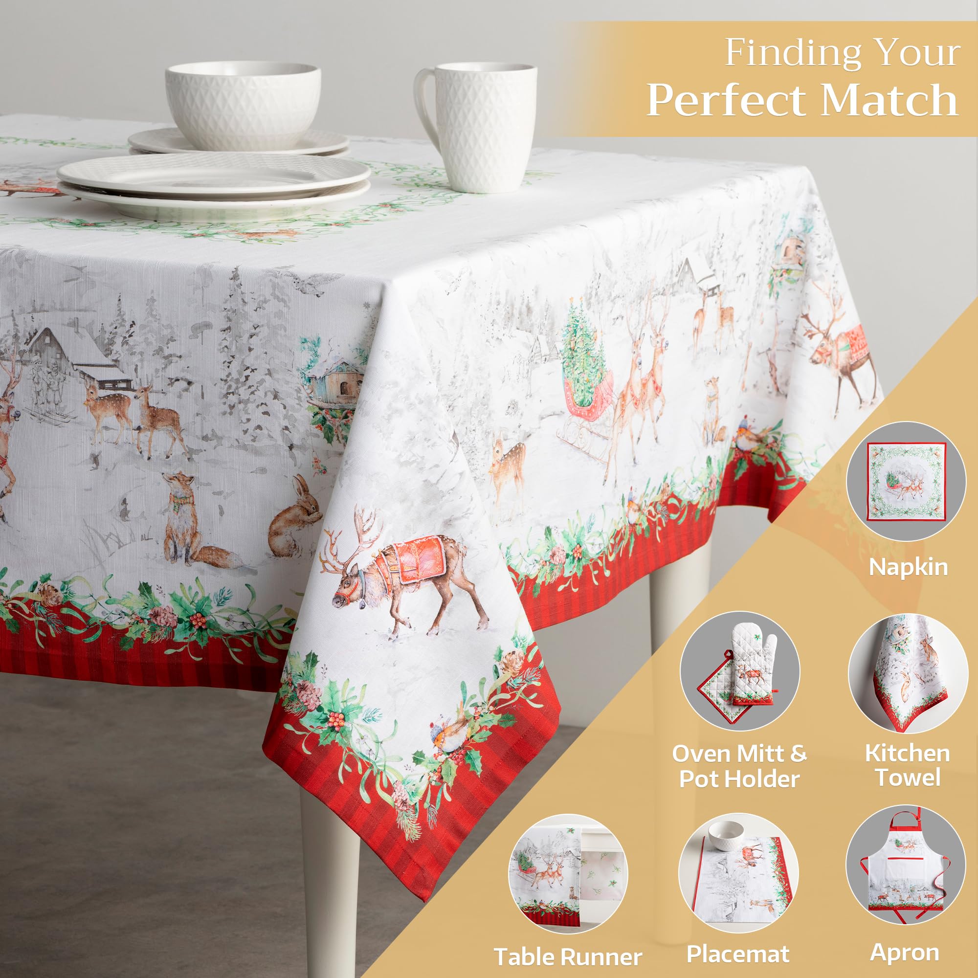 Maison d' Hermine Maison d'Hermine Tischdecke Rechteckig 100% Baumwolle 180 cm x 140 cm Wiederverwendbar Alltagsgebrauch für Weihnachtsdekorationen Esszimmer Landhaus Zuhause Party Festlich (Christmas Tradition) – Bild 6