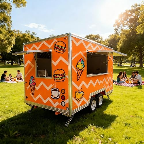 Food Truck Fully Equipped Food Trailer Mobile Kitchen Small Concession Trailer for Sale Taco Vending Cart Coffee Cart for Business Shipping Container (2M)