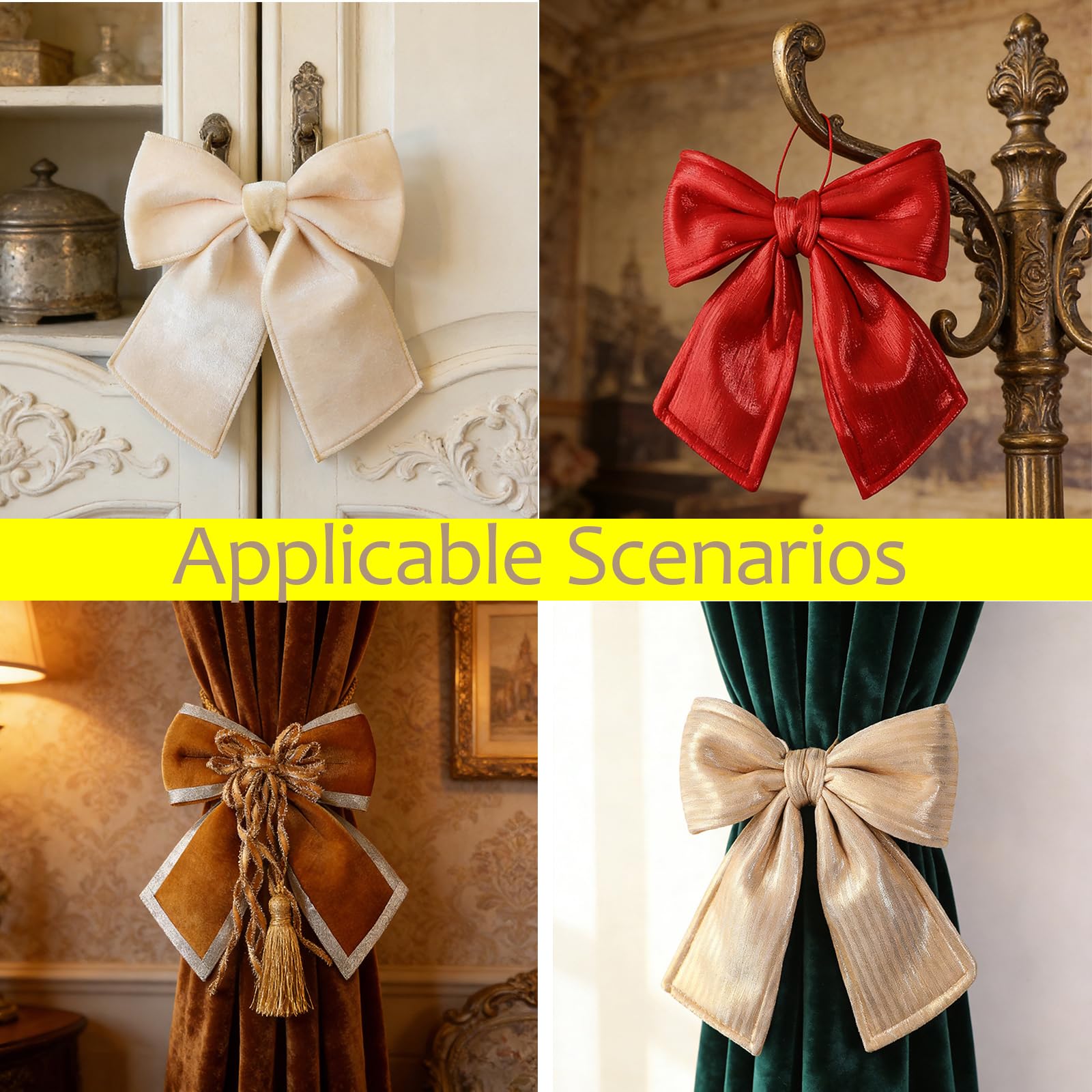 Lazos de Navidad con purpurina, para árbol de Navidad, lazos de terciopelo, decoración