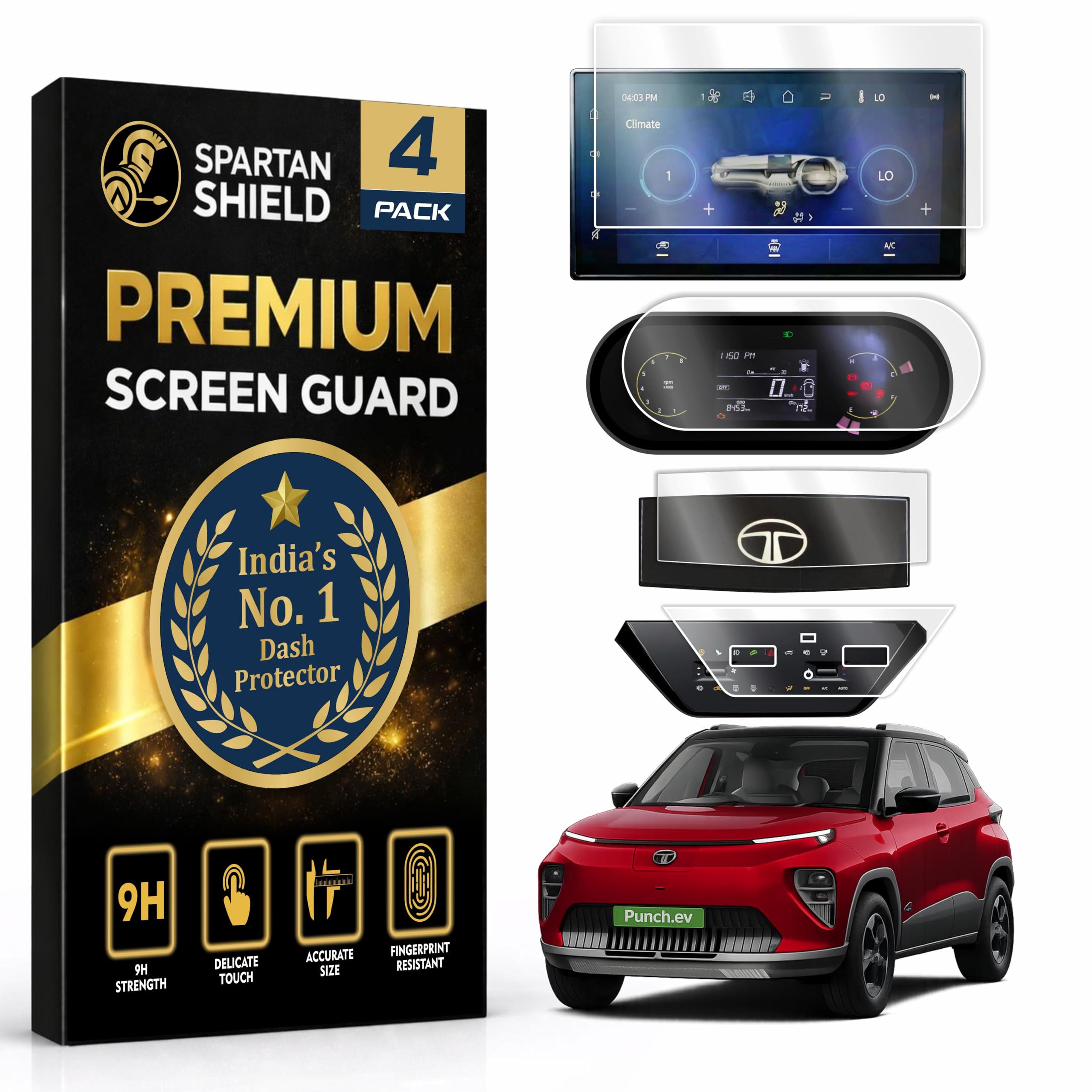 [4 PACK] SCREEN GUARD For TATA PUNCH EV 2026 Facelift || Adventure | Smart+ || 8-INCH INFOTAINMENT TOUCHSCREEN + 4-INCH INSTRUMENT CLUSTER + DIGITAL STEERING + AC PANEL PROTECTOR || Anti Scratch | Water Resistant | HD Clear | High Touch Sensitivity | Digital Car Music Stereo Accessories 2026+ [Not Tempered Glass]-image-33