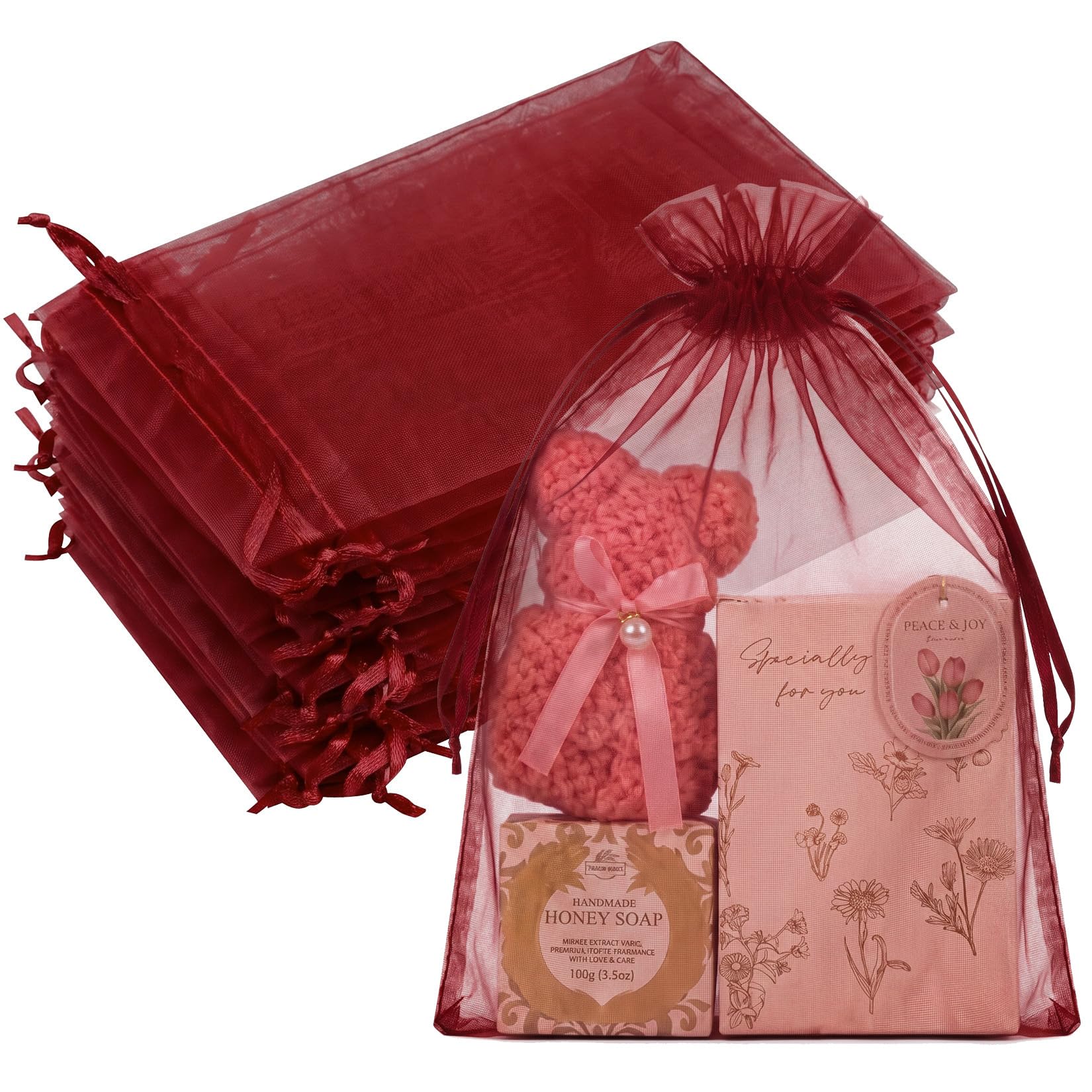 Crweety 50PCS Organza Bags 8x12 Large Burgundy Gift Bags Mesh Drawstring