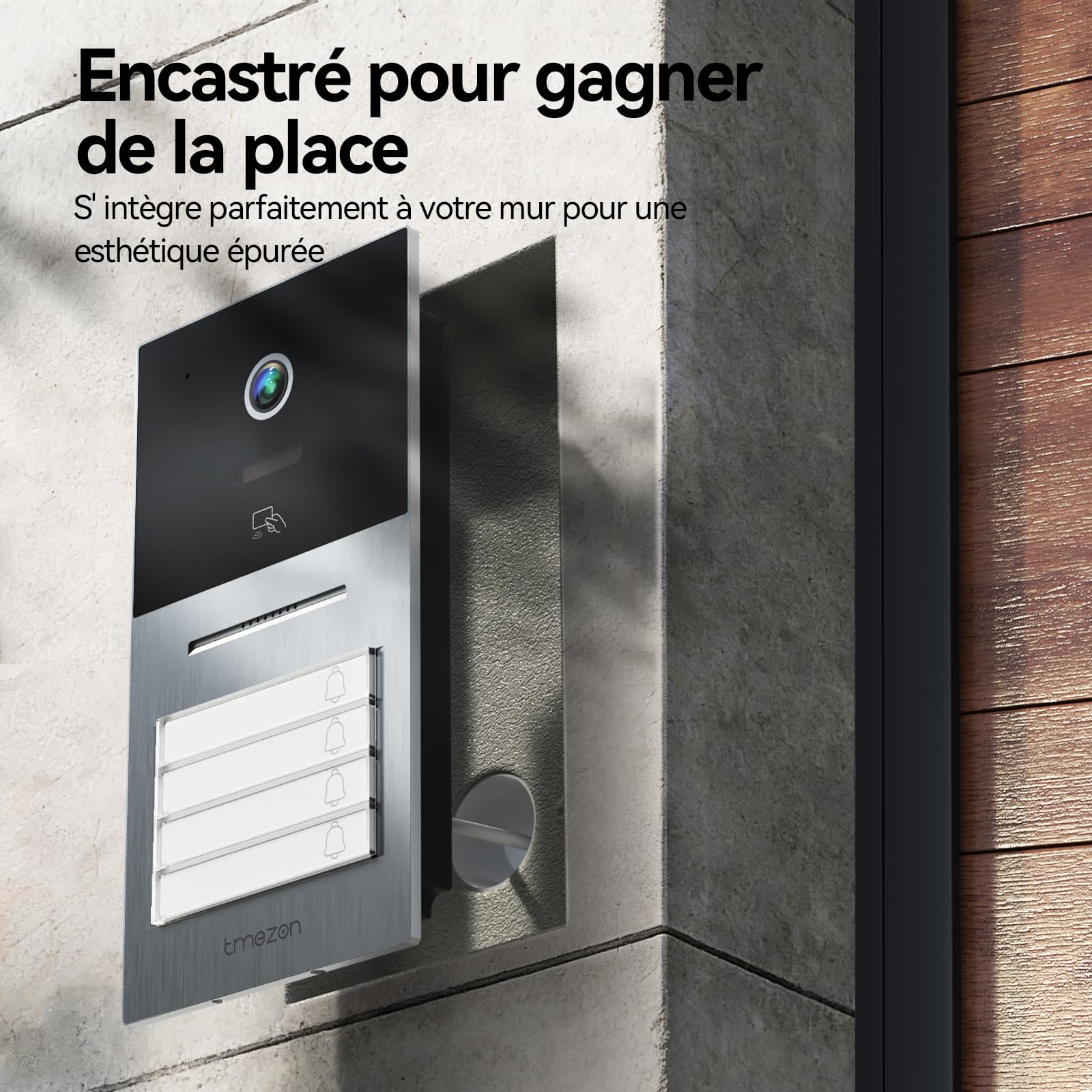 TMEZON Visiophone connecté Filaire 2 Fils Y70,Interphone Vidéo WiFi avec IP Moniteur écran Tactile,Sonnette de Caméra Vision Nocturne,APP Unlock à Distance,Badges,Detection Humaine,4 Familles