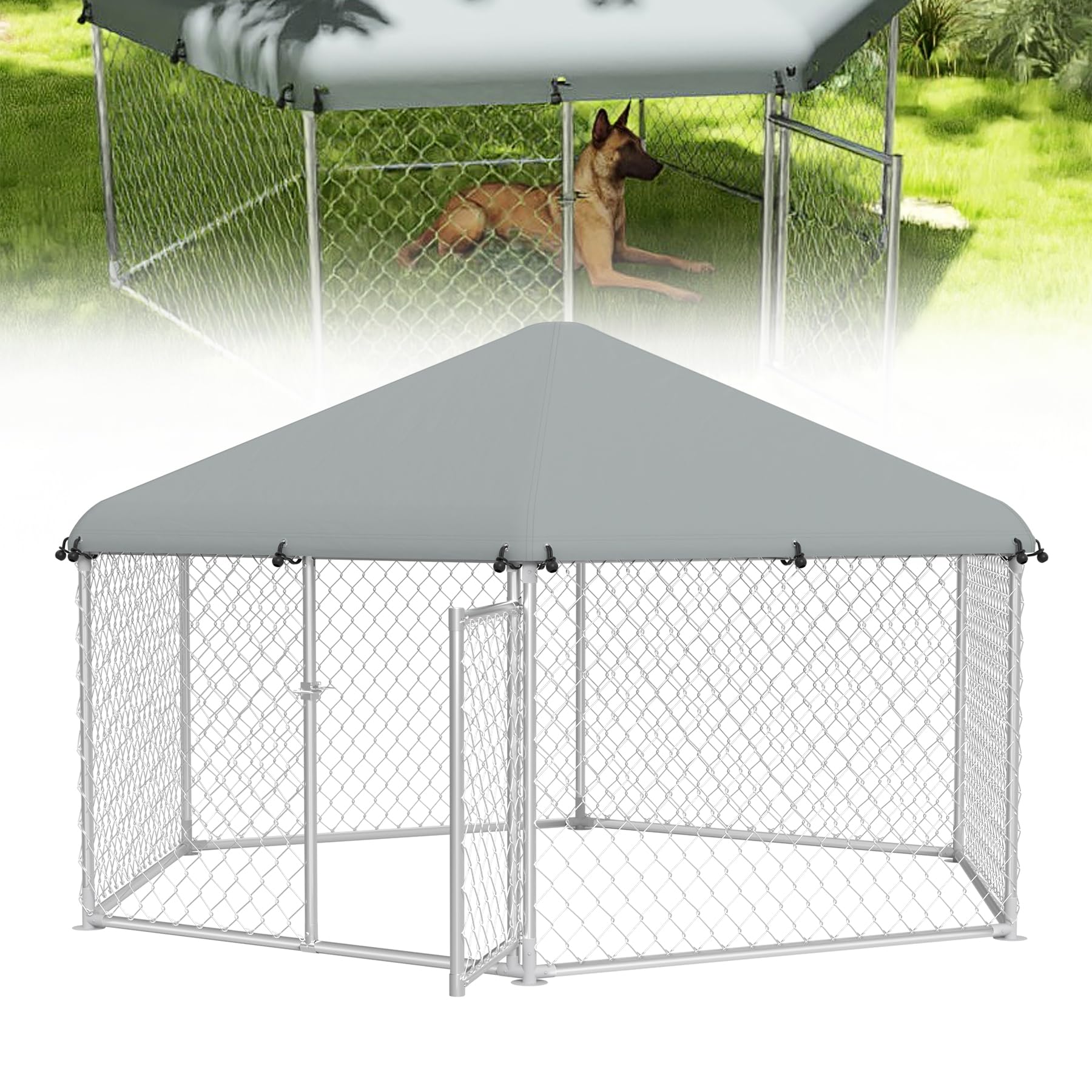 UISEBRT Hundezwinger Hundehütte Outdoor Hundehaus 280x250x165 cm UV- & Wasserdicht Hundekäfig mit Dach aus 420D Oxford-Gewebe Welpenlaufstall Verschließbares Riegelsystem und Sicheres Design