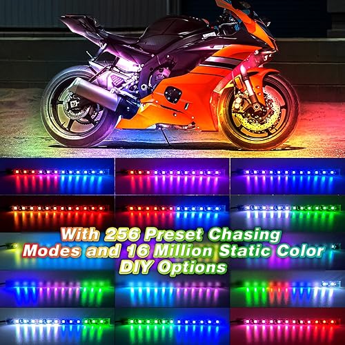 Miniatura 5 de Dreamcolor RGB+IC - Kit de luces LED para motocicleta con control remoto APPRF, luces LED de neón de 12 V, impermeable, multicolor para Harley Honda