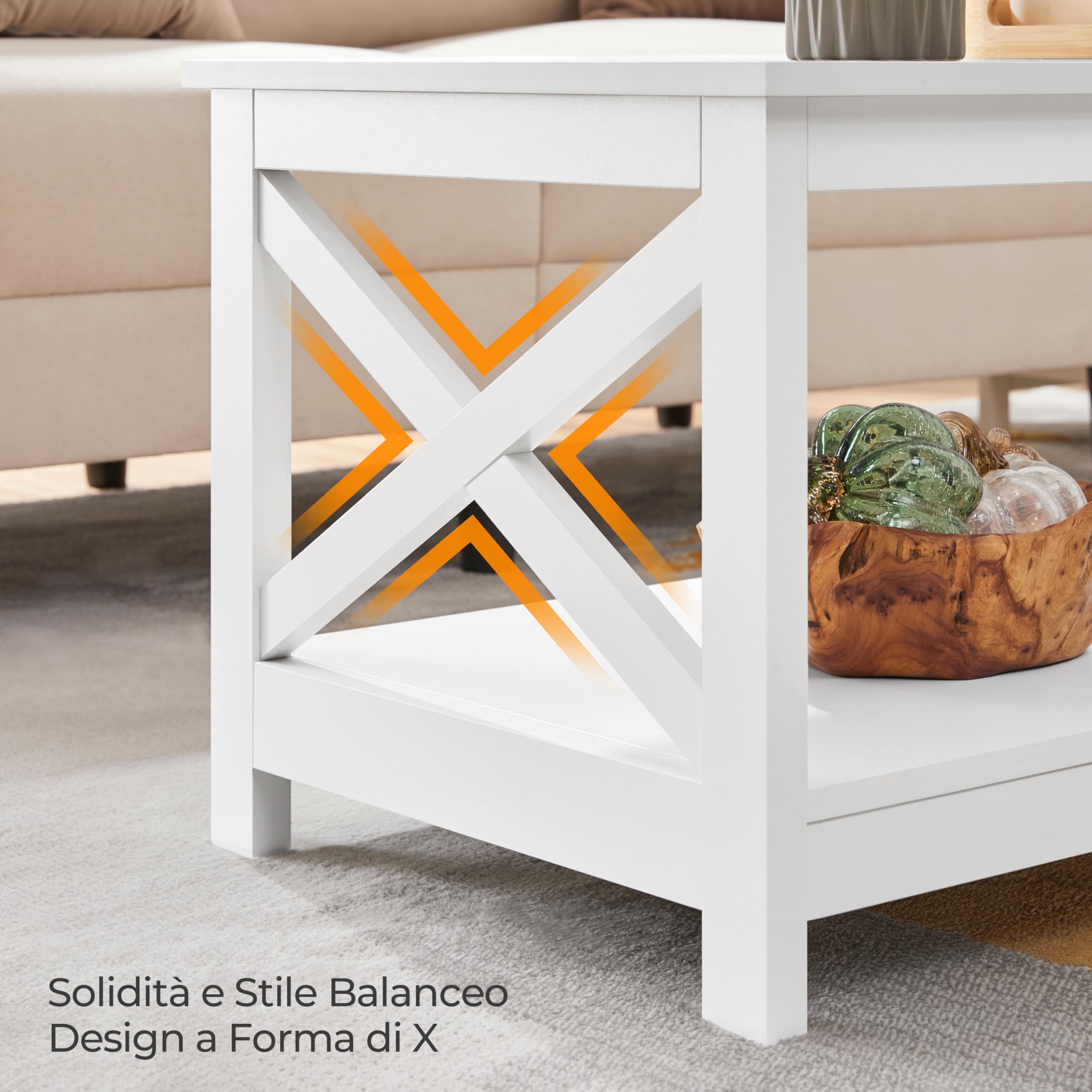 Yaheetech Tavolino da Caffè Tavolino Basso da Salotto Tavolo da Divano a 2 Ripiani Moderno Portaoggetti in Legno con Piano Inferiore Grande da Soggiorno Bianco 100 x 50 x 45 cm
