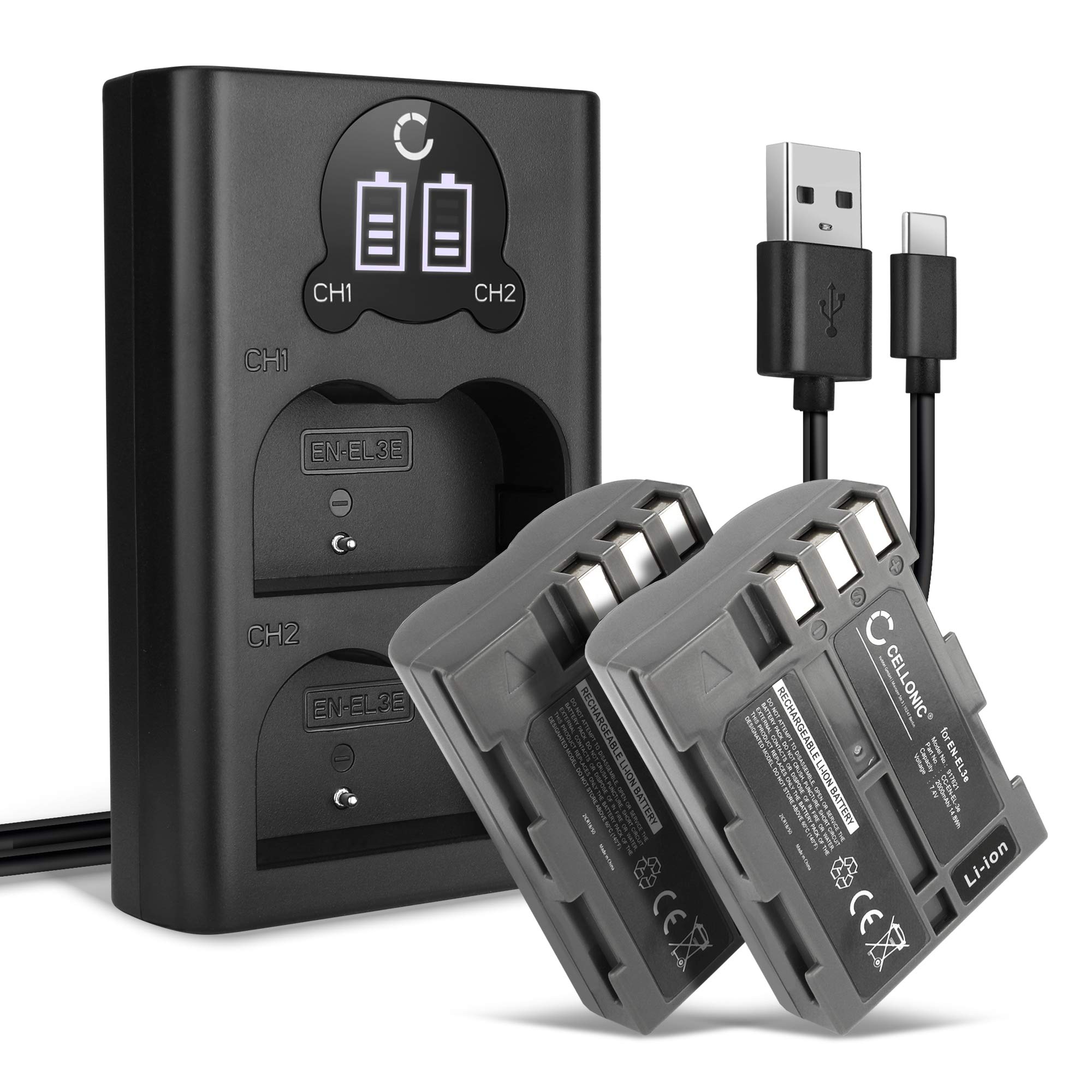 Batteria Li-ion EN-EL3e 7,4V 1600mAh Per Nikon D50 D70S D80 D90 D700