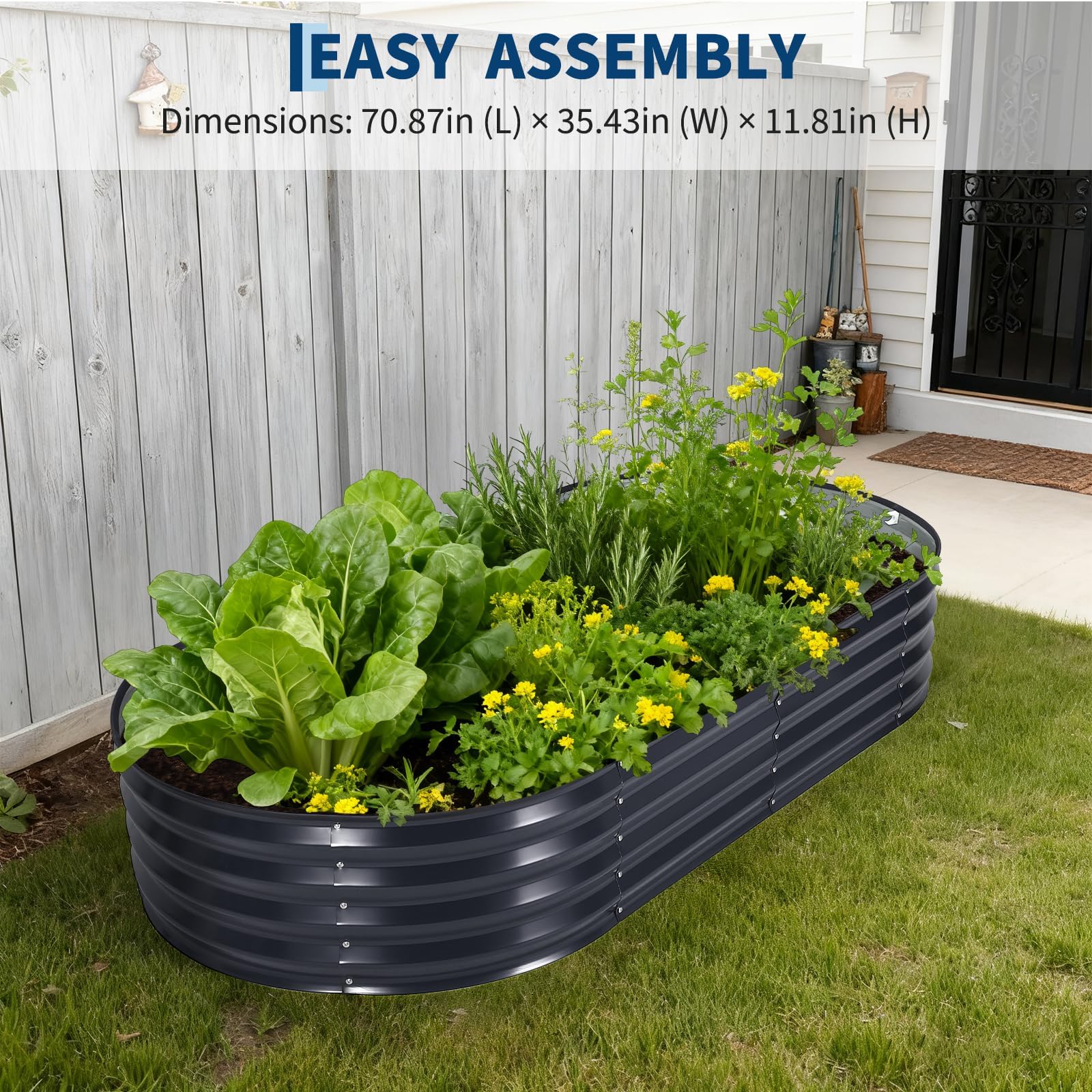 Grand Carré potager en Acier galvanisé, Bac surélevé en Fond Ouvert, Jardinière surélevée avec housse PVC amovible – Résistant intempéries,Bac à Plantes Pour légumes,herbes,fleurs(180X90X30cm,Gris)