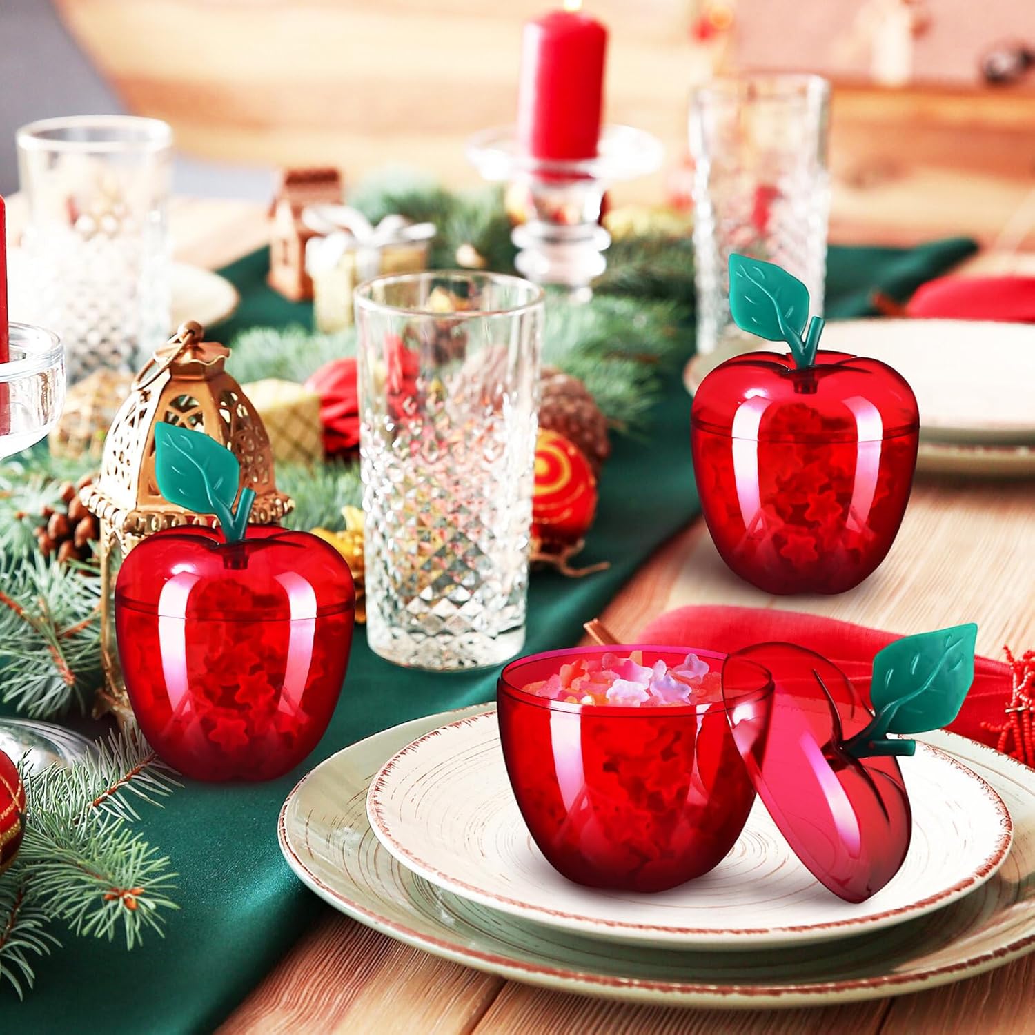 Ciieeo 4 Pack Red Apple Candy Jars Christmas Candy Containers Reusable Fruit Shaped Jars for Office Kitchen