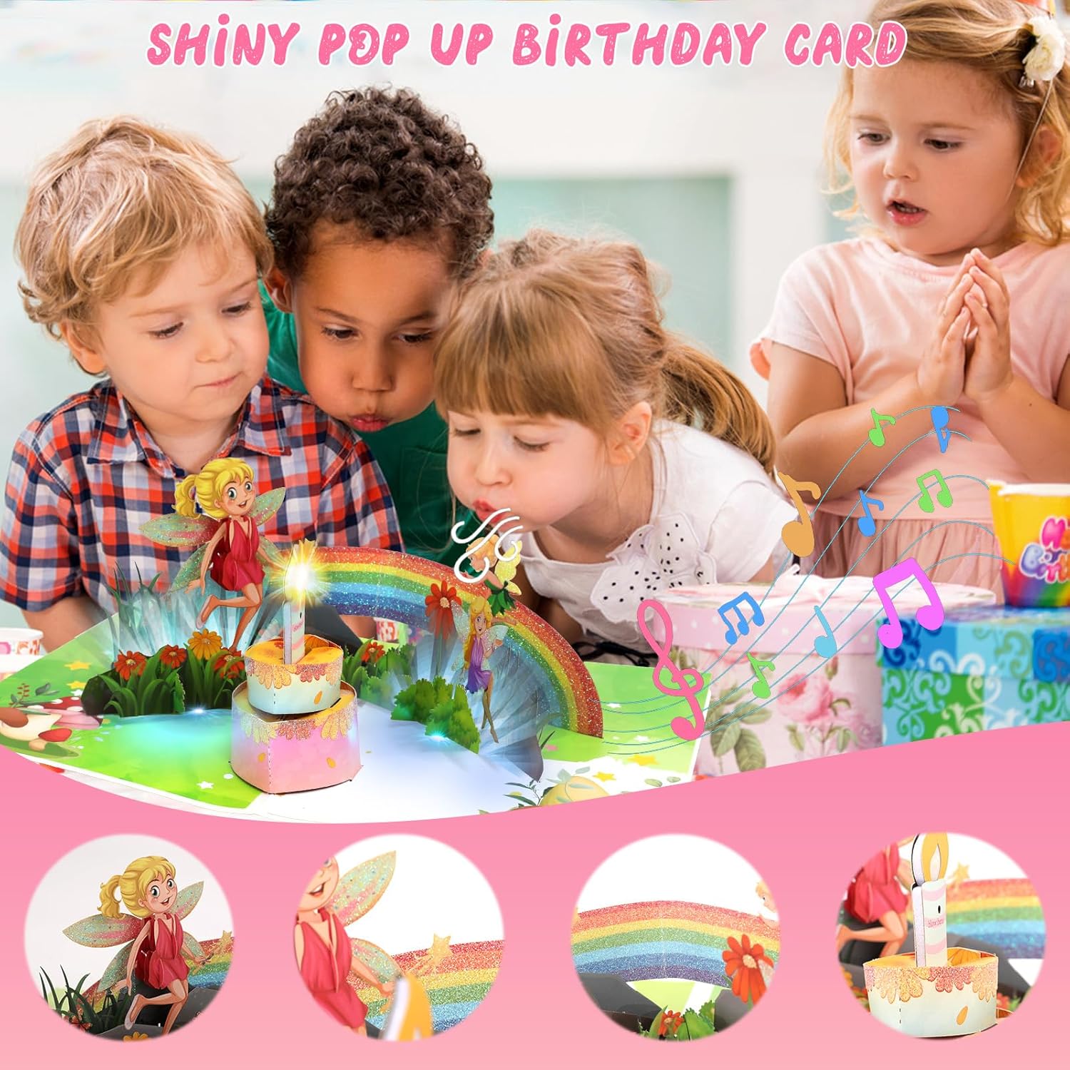 Musical Birthday Cards for Girl, 3D Pop-Up Fairy Cards with Lights & Blowable Candles - Birthday Gifts for 2/3/4/5/6/7/8 Year Old Girls, Daughters, Granddaughters, Nieces - Image 4
