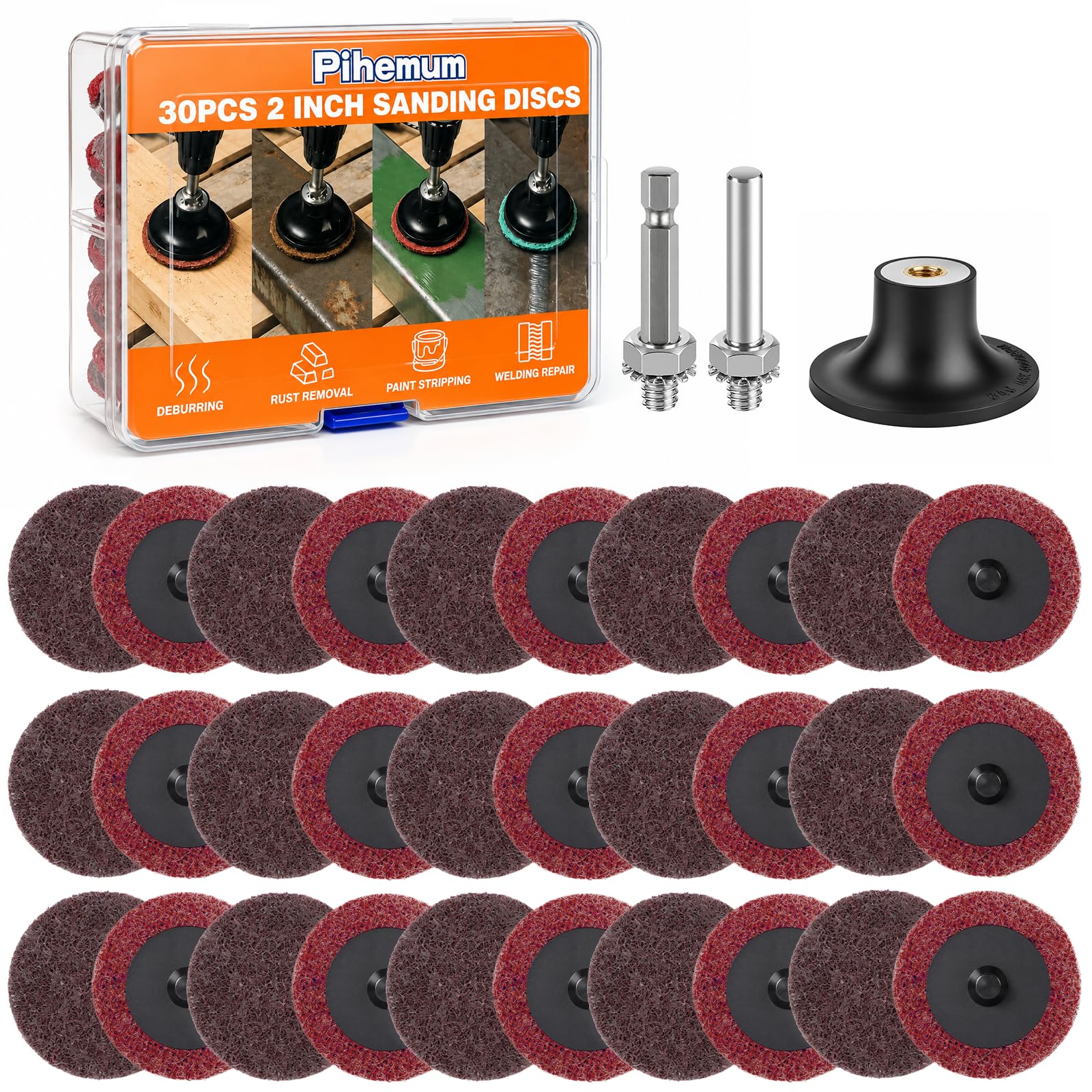 pihemum Quick Change Discs Set, 2 Inch (50mm) Sanding Discs with 1/4",for Die Grinder, Surface Striping, Grinding, Polishing, Fast Finishing (Red 30 PCS)