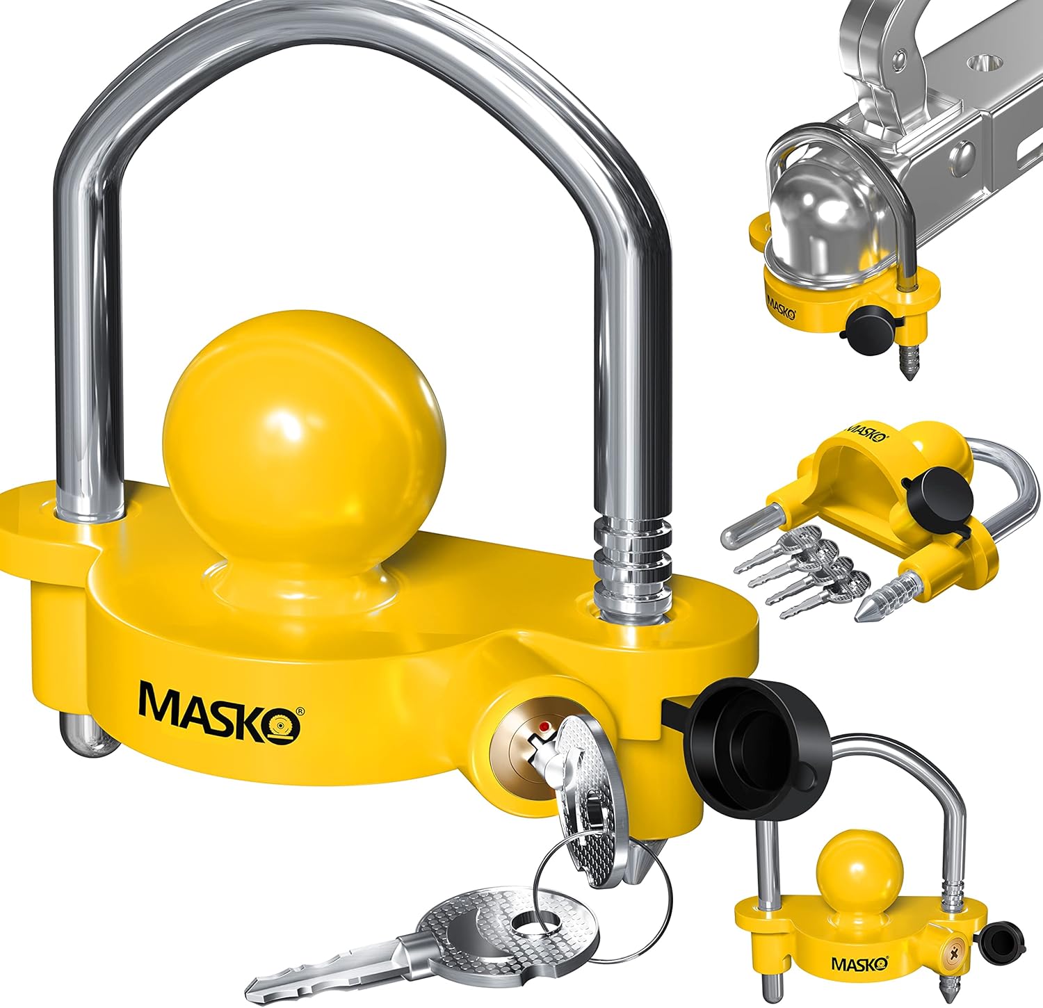 Lucchetto Per Rimorchio Monzana - Antifurto Per Gancio Traino 50mm, Con 2 Chiavi, Giallo O Nero - Foto 8