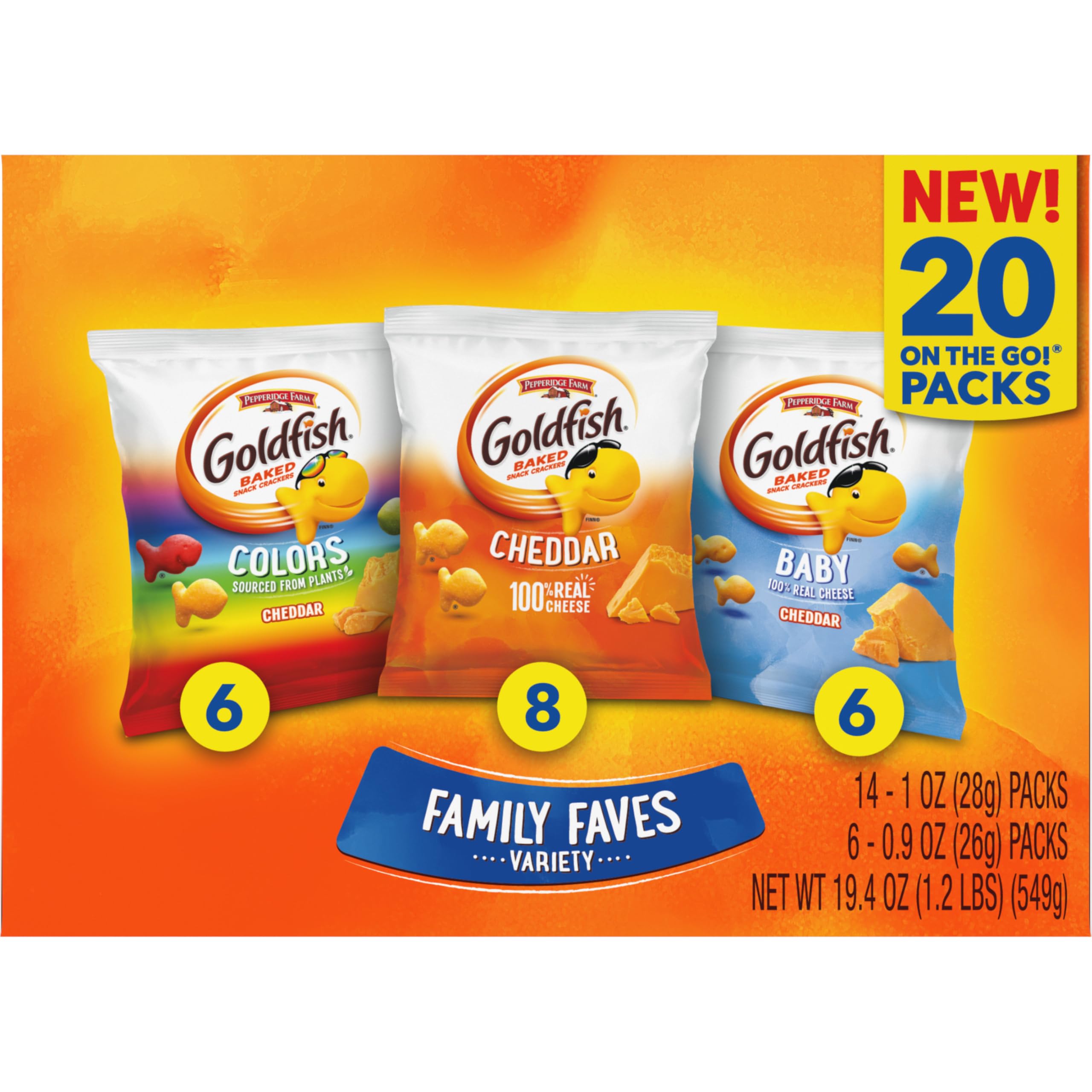 Goldfish Family Faves Lot de 20 crackers, cheddar, couleurs et papillotes pour bébé