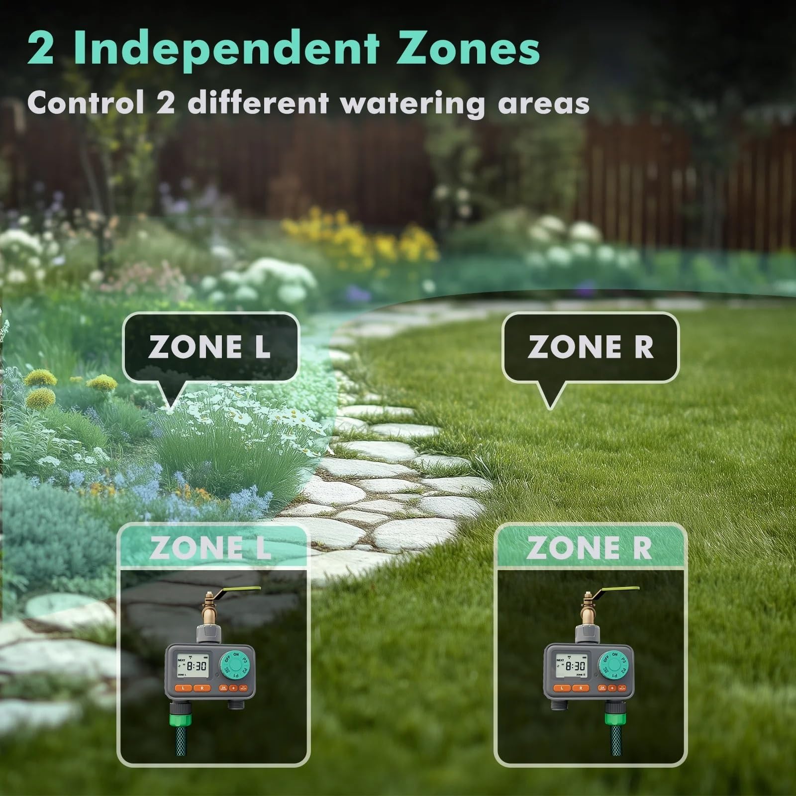 Timer per l'irrigazione, Timer for irrigazione a 2 zone con 3 programmi separati, timer for irrigazione programmabile a 7 giorni for tubo da giardino