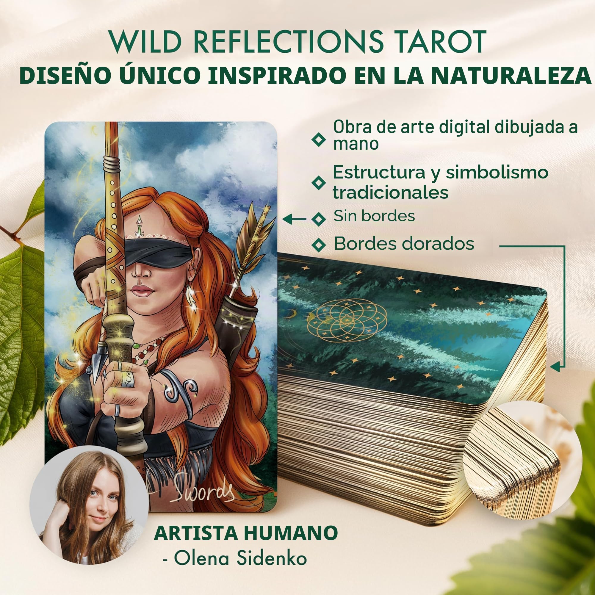 Wyspell Wild Reflections - Cartas de Tarot inspiradas en la Naturaleza con Libro guía, Hermoso Juego de Cartas de Tarot para Principiantes