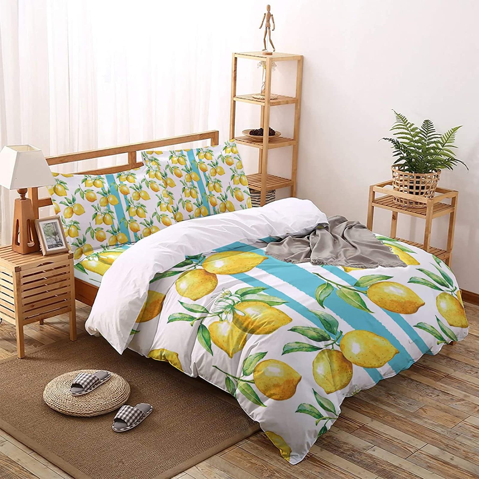 Super King zestaw pościeli owocowej z zapięciem na zamek błyskawiczny mikrofibra miękka oddychająca poszewka na kołdrę 260 x 220 cm + 2 pasujące poszewki na poduszki 48 x 74 cm, dla dorosłych nastolatków