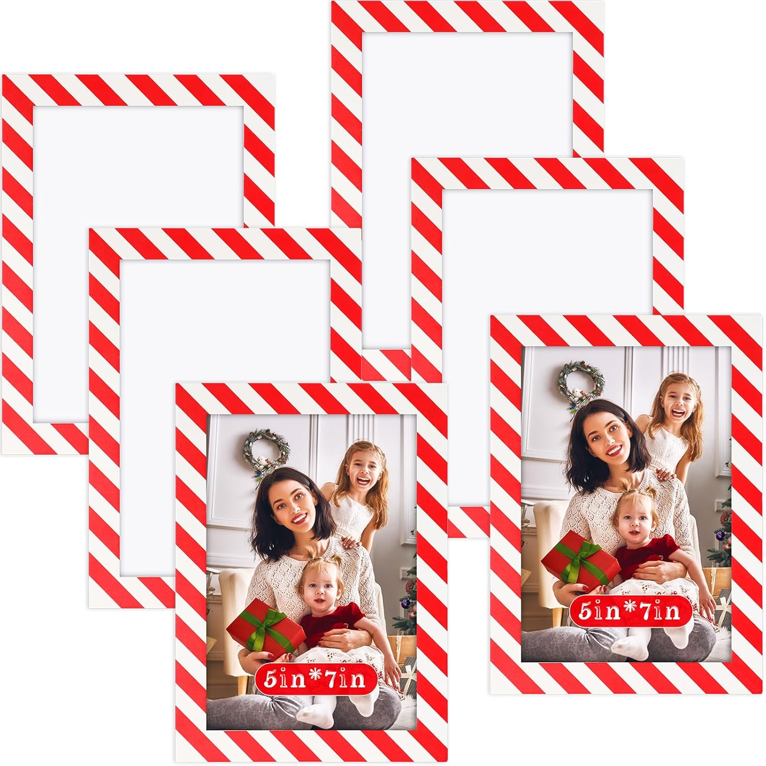 Thyle 6 Pcs Christmas Picture Frame Striped White Red