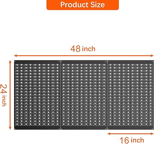 Miniatura 2 de TORACK 3 piezas de paneles de tablero de clavijas de metal para almacenamiento de herramientas de garaje, tablero de clavijas para banco de trabajo,