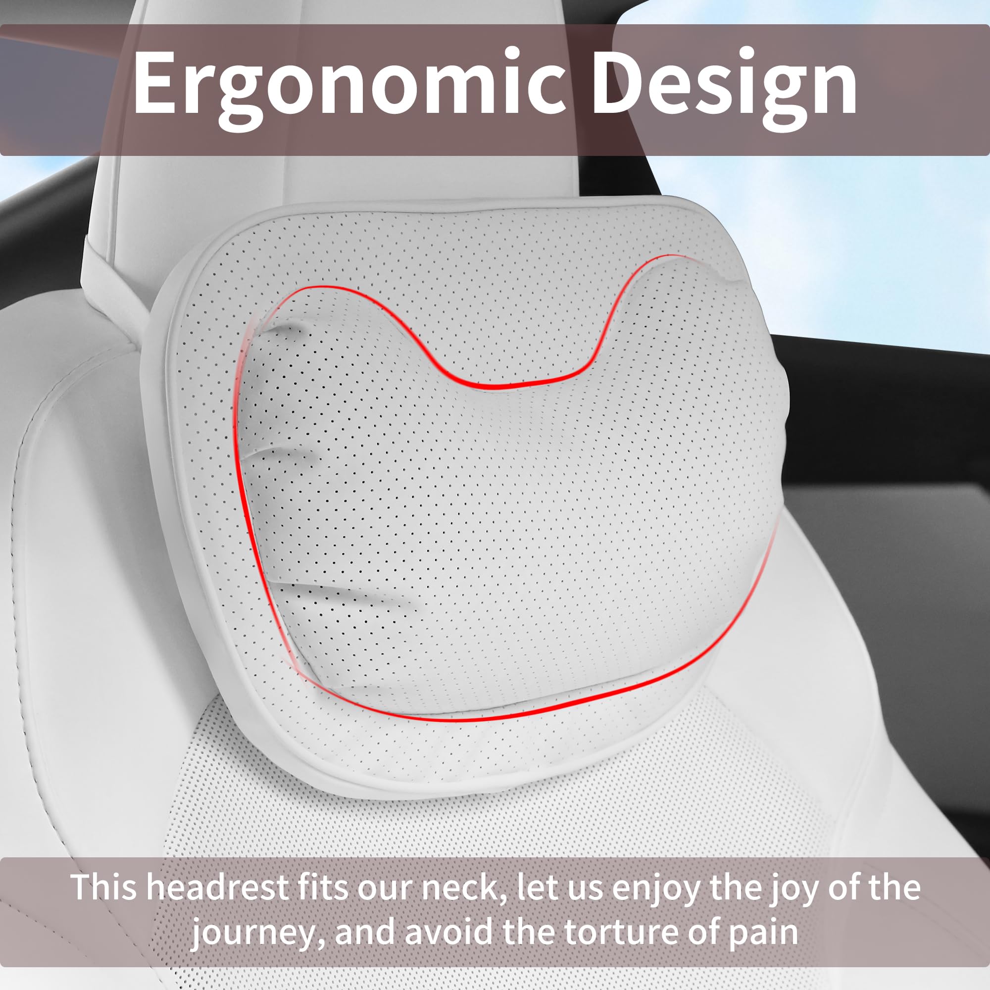 Poggiatesta Auto Cuscino, Supporto Ergonomico Cuscini Cervicale Collo Pillow Supporto Testa Seggiolino Auto per la Guida, Gioco, Ufficio Sedia, Bianco, 2 Confezione