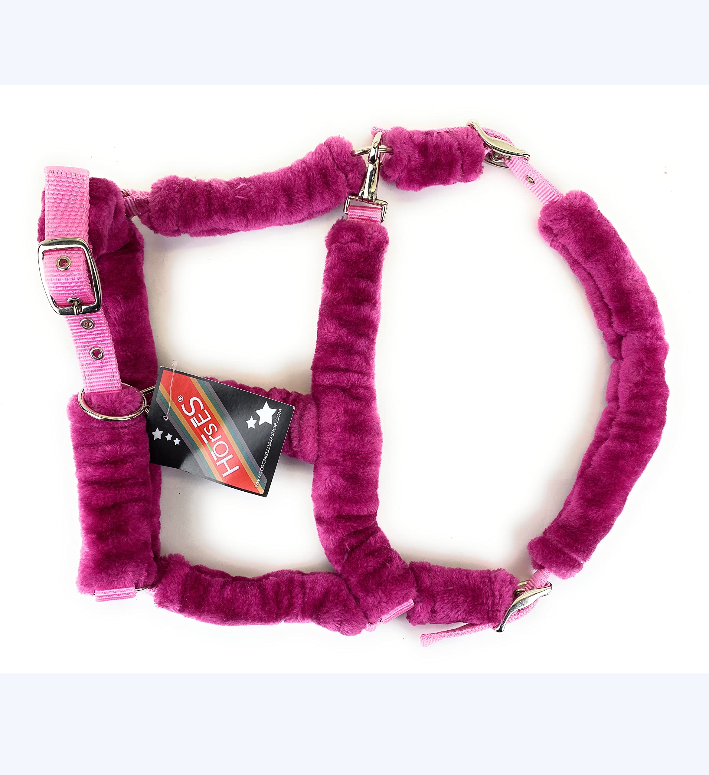 Horses, Cavezza In Nylon Soft Fluffi, con Rivestimento in Pelo Sintetico, per Cavalli Sensibili, Adatta ai Viaggi in Trailer (Full, Fucsia)