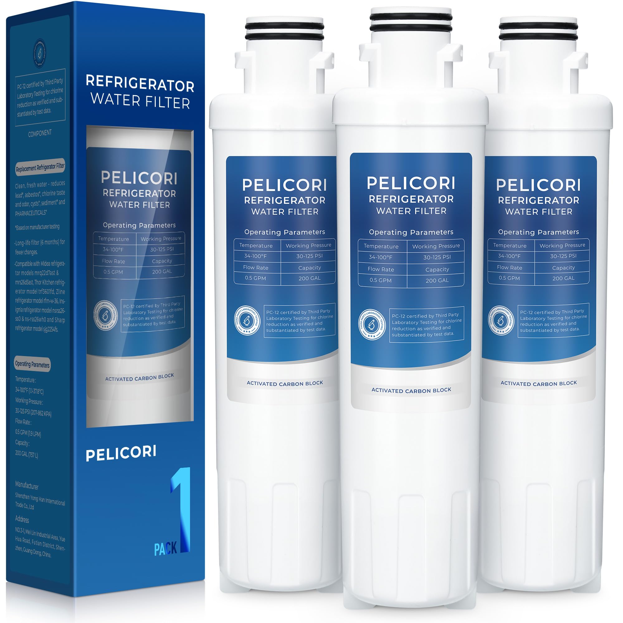 Filtro de agua MIWF6200, MRS26D5AST, MRS26D7AST, paquete de 3 | Compatible con Midea MRQ22D7AST, MF-2008-R2, Sharp SJWF200, SJG2254FS, Thor Kitchen WF200, Zline MIWFT2100, RFM-W-36