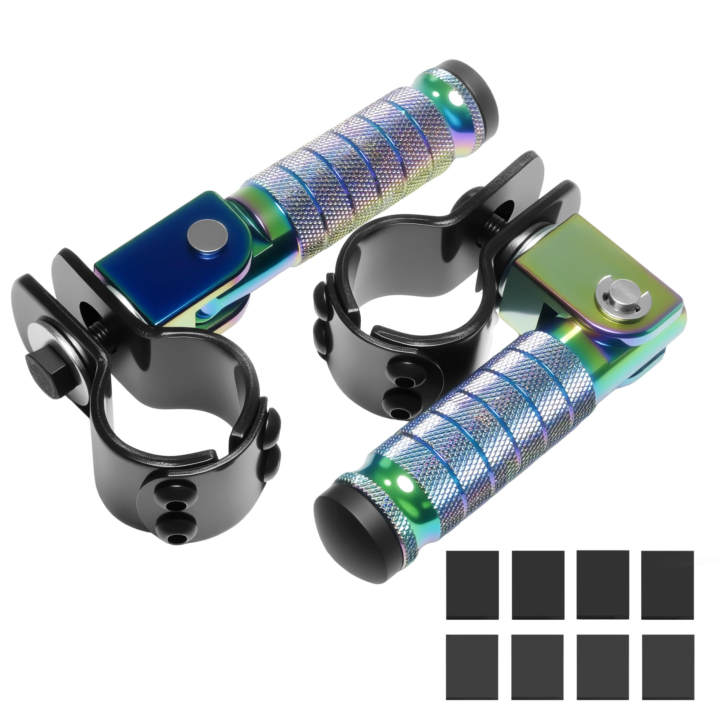 M8 Motorcycle CNC Aluminum 90 Degree Folding Rearsets Folded Motorbike Footrest Bicycle Footpegs Foot Pegs Pedal Universal (Colorful)