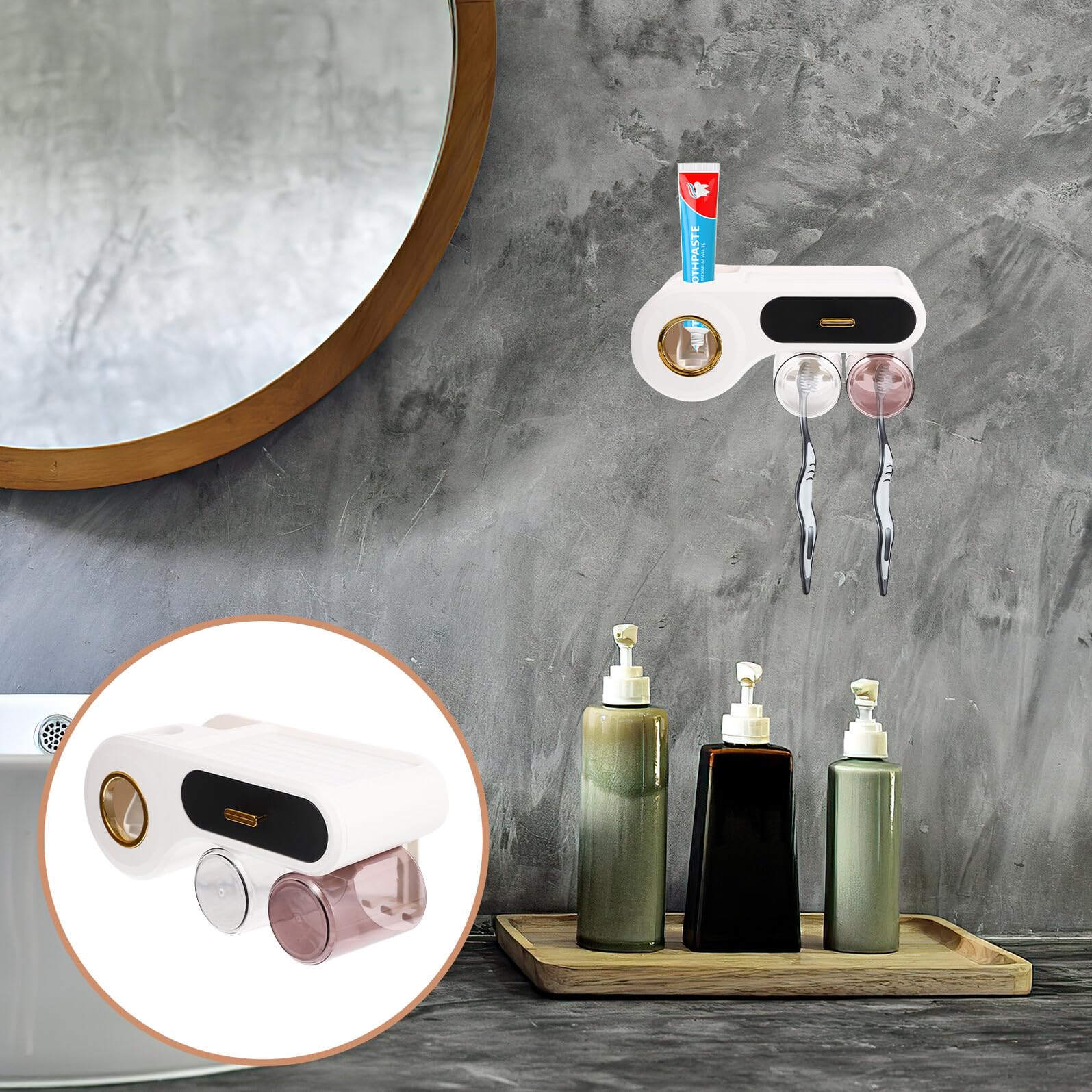 Organizador de Pared de Baño Portacepillos de Dientes Negro